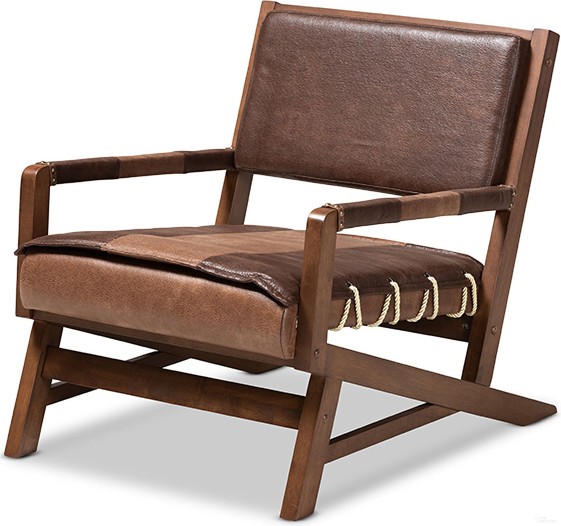 The appearance of Baxton Studio Rovelyn Rustic Brown Faux Leather Upholstered Walnut Finished Wood Lounge Chair designed by Baxton Studio in the rustic / southwestern interior design. This brown piece of furniture was selected by 1StopBedrooms from Rovelyn Collection to add a touch of cosiness and style into your home. Sku: Rovelyn-Dark Brown/Walnut-CC. Material: Faux Leather.