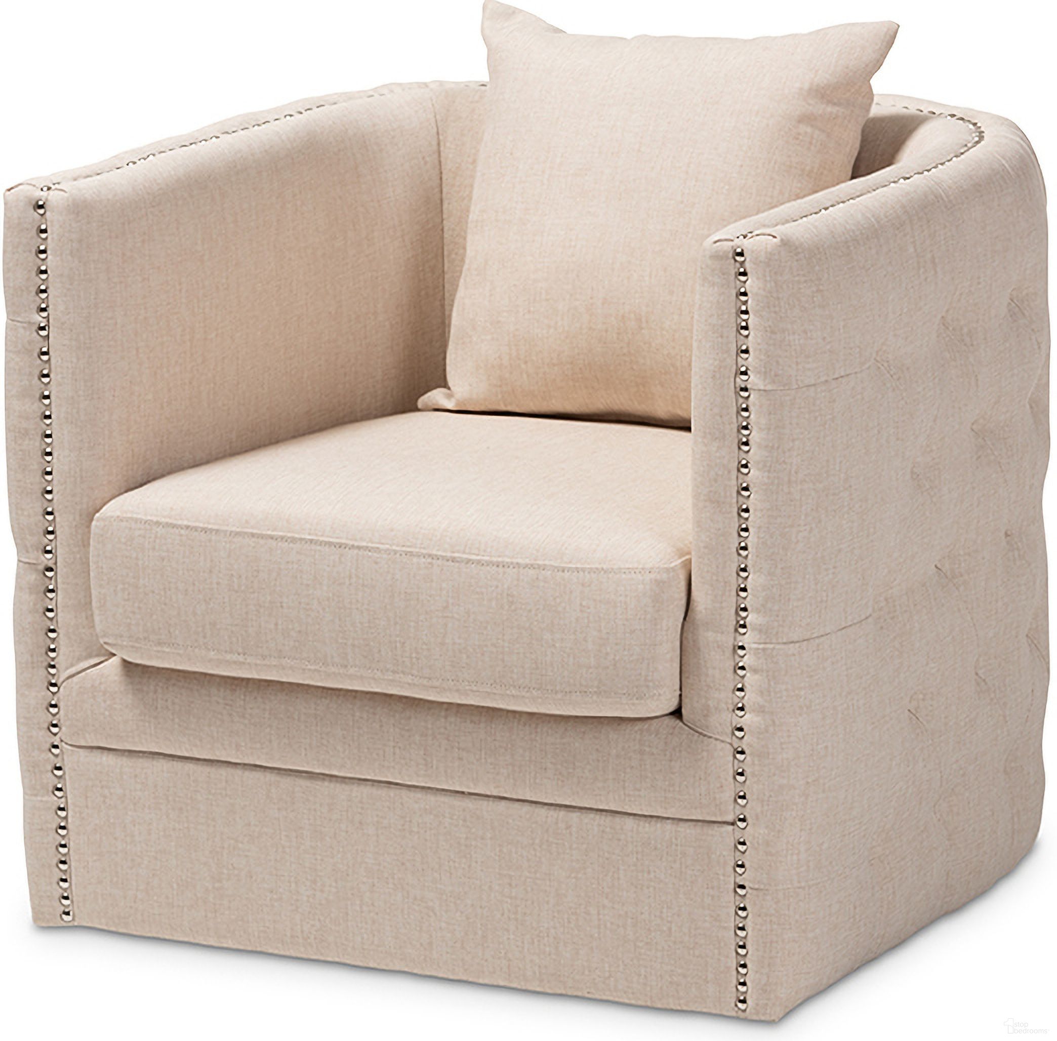 The appearance of Baxton Studio Micah Modern And Contemporary Beige Fabric Upholstered Tufted Swivel Chair designed by Baxton Studio in the modern / contemporary interior design. This beige piece of furniture  was selected by 1StopBedrooms from Micah Collection to add a touch of cosiness and style into your home. Sku: TSF7718-Beige-CC. Material: Fabric.