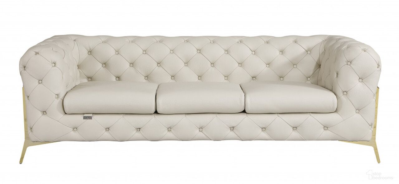 The appearance of 93 Inch Italian Leather Chesterfield Sofa with Silver Legs In Beige designed by Homeroots in the traditional interior design. This beige piece of furniture  was selected by 1StopBedrooms from  to add a touch of cosiness and style into your home. Sku: 476528. Material: Genuine Leather.
