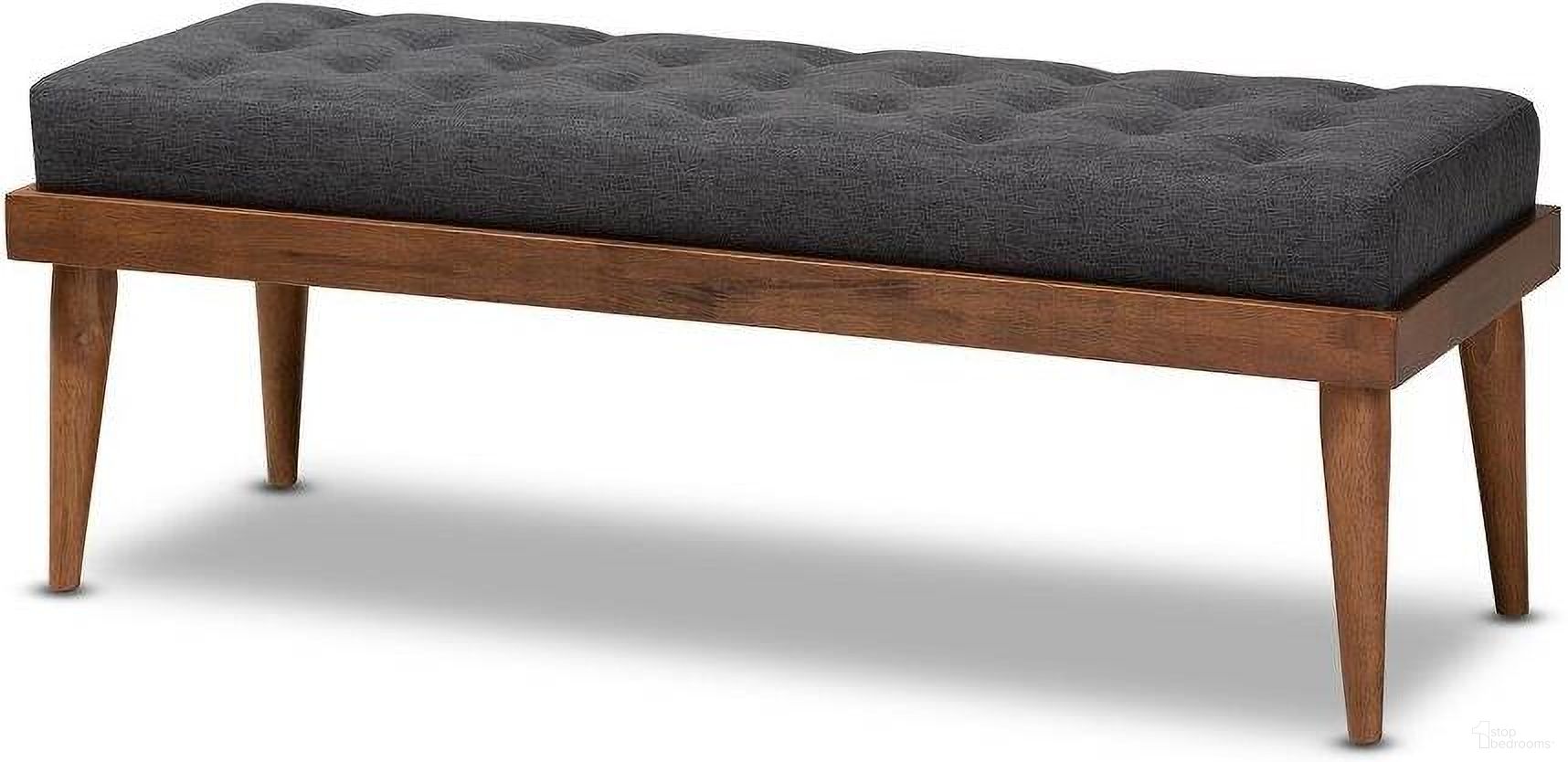 Baxton Studio Linus Mid-Century Modern Dark Grey Fabric Upholstered and Button Tufted Wood Bench