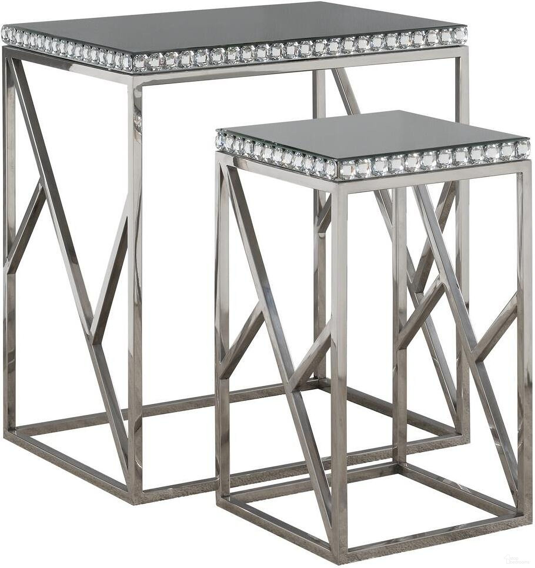 Betsy 2-piece Mirror Top Nesting Tables Silver