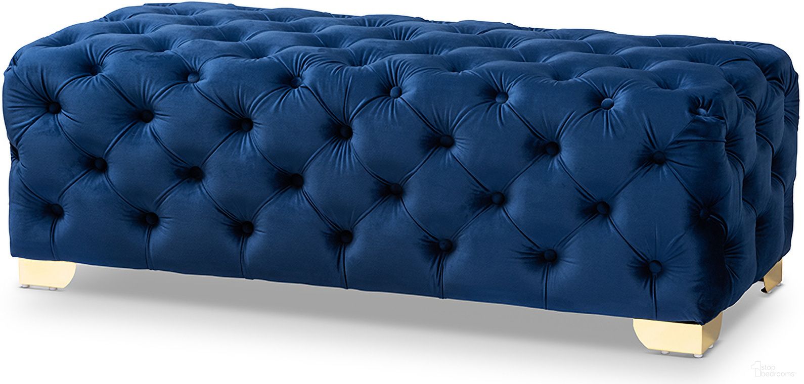 The appearance of Baxton Studio Avara Glam And Luxe Royal Blue Velvet Fabric Upholstered Gold Finished Button Tufted Bench Ottoman designed by Baxton Studio in the glam interior design. This royal blue piece of furniture  was selected by 1StopBedrooms from Avara Collection to add a touch of cosiness and style into your home. Sku: TSFOT028-Dark Royal Blue/Gold-Otto. Material: Velvet.