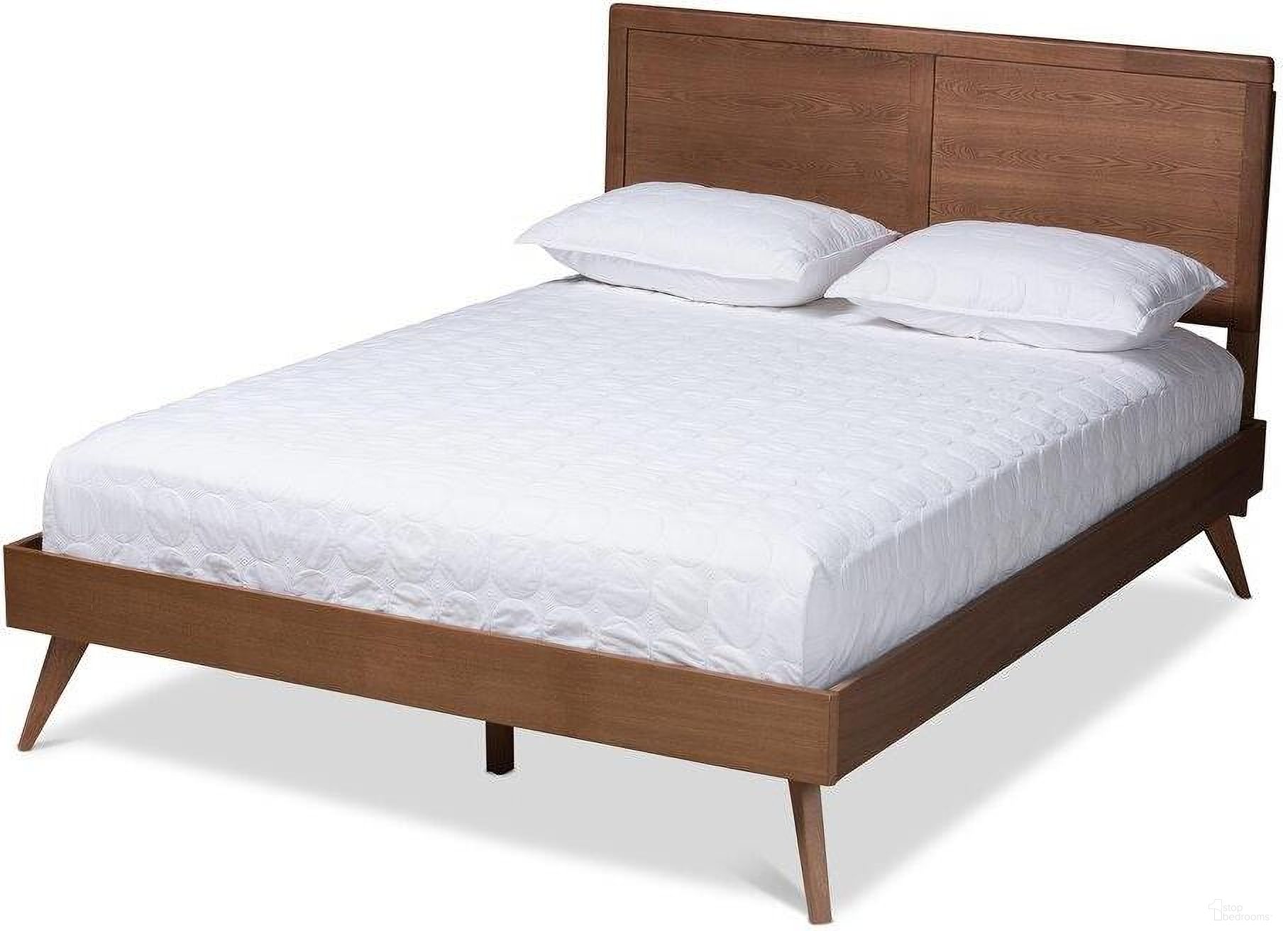 The appearance of Baxton Studio Zenon Mid-Century Modern Walnut Brown Finished Wood Queen Size Platform Bed designed by Baxton Studio in the transitional interior design. This ash walnut piece of furniture was selected by 1StopBedrooms from Zenon Collection to add a touch of cosiness and style into your home. Sku: Zenon-Ash Walnut-Queen. Bed Type: Platform Bed. Bed Size: Queen. Material: Rubberwood.