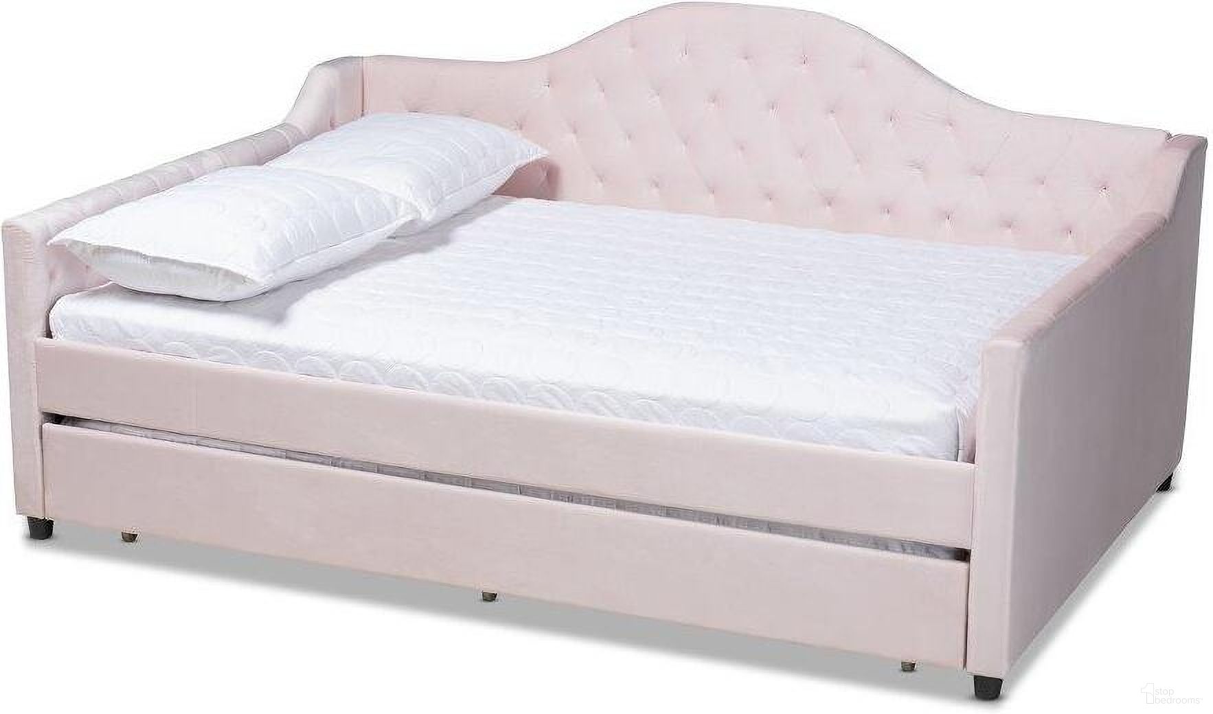 The appearance of Baxton Studio Perry Modern and Contemporary Light Pink Velvet Fabric Upholstered and Button Tufted Full Size Daybed with Trundle designed by Baxton Studio in the modern / contemporary interior design. This light pink piece of furniture was selected by 1StopBedrooms from Perry Collection to add a touch of cosiness and style into your home. Sku: CF8940-Light Pink-Daybed-F/T. Bed Type: Daybed. Material: Wood. Bed Size: Full.