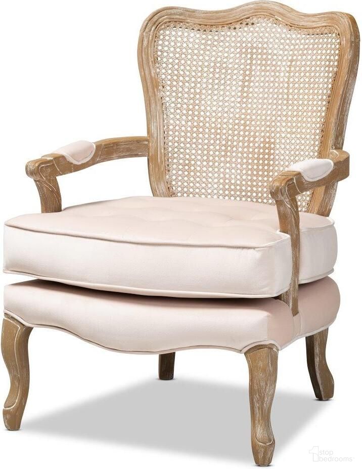 The appearance of Baxton Studio Vallea Traditional French Provincial Light Beige Velvet Fabric Upholstered White-Washed Oak Wood Armchair designed by Baxton Studio in the traditional interior design. This light beige piece of furniture  was selected by 1StopBedrooms from Vallea Collection to add a touch of cosiness and style into your home. Sku: TSF7764-Light Beige-CC. Material: Velvet.