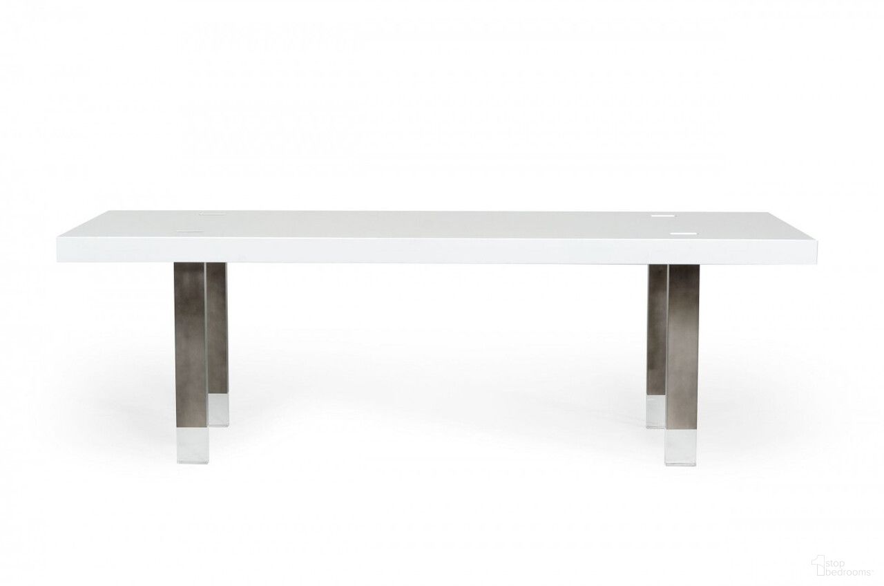 The appearance of 95 Inch Stainless Steel Dining Table In White and Gray designed by Homeroots in the modern / contemporary interior design. This white and gray piece of furniture  was selected by 1StopBedrooms from  to add a touch of cosiness and style into your home. Sku: 487358. Table Base Style: Legs. Table Top Shape: Rectangular. Material: Stainless Steel. Size: 38" x 94".