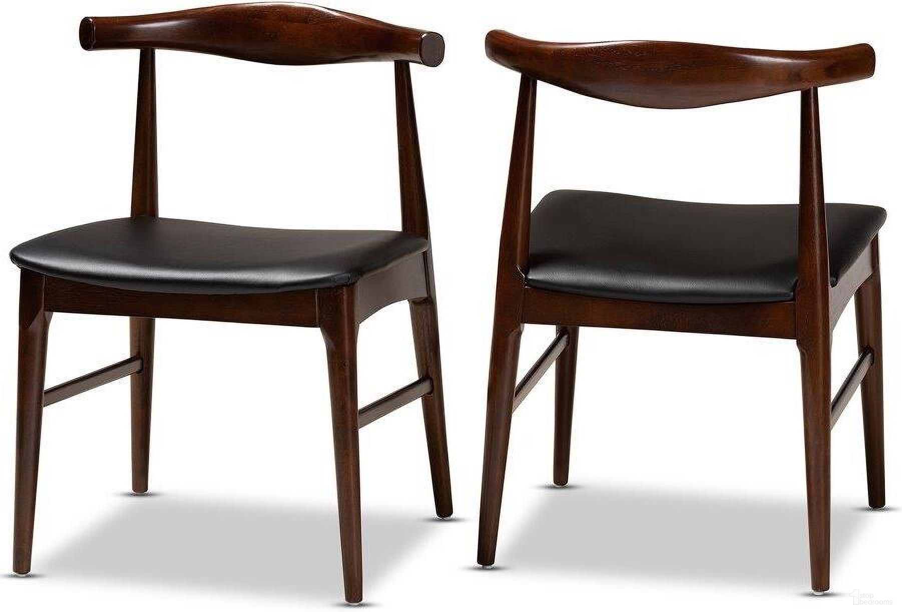 The appearance of Baxton Studio Eira Mid-Century Modern Black Faux Leather Upholstered Walnut Finished Wood Dining Chair Set of 2 designed by Baxton Studio in the transitional interior design. This black piece of furniture was selected by 1StopBedrooms from Eira Collection to add a touch of cosiness and style into your home. Sku: Elbow-Black/Walnut-DC. Material: Rubberwood. Chair Type: Side Chair.