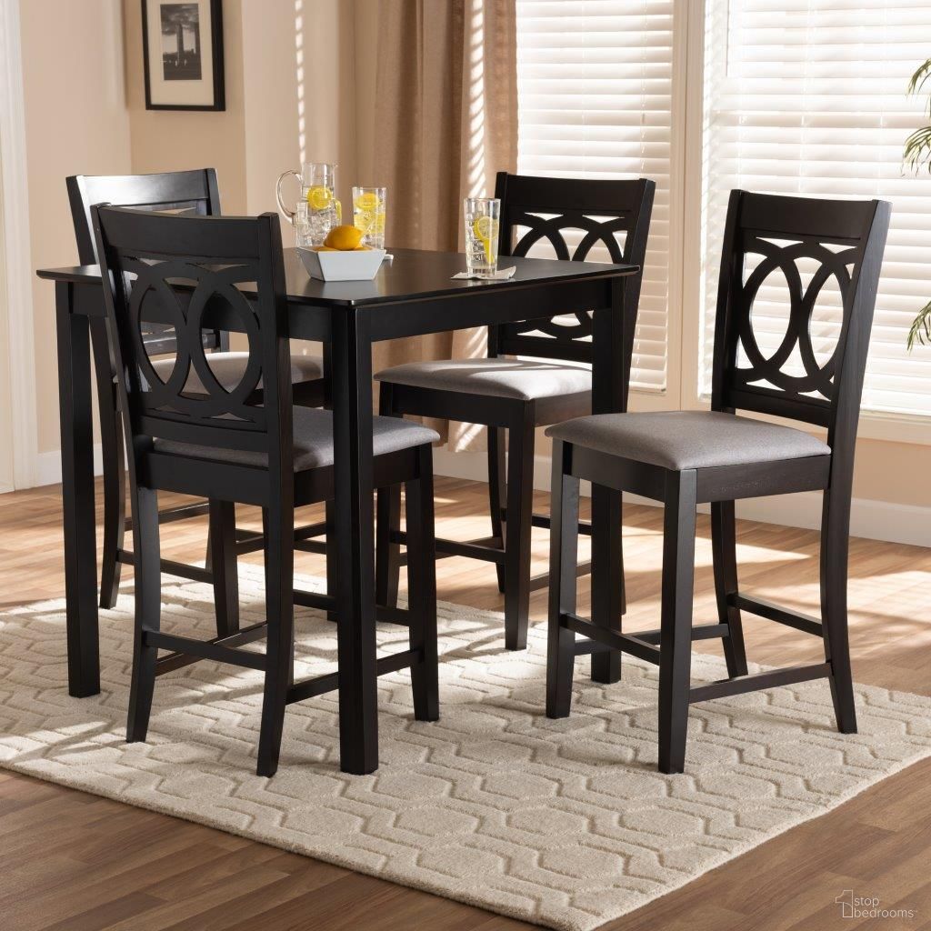 Baxton Studio Lenoir Modern and Contemporary Gray Fabric Upholstered Espresso Brown Finished 5-Piece Wood Pub Set