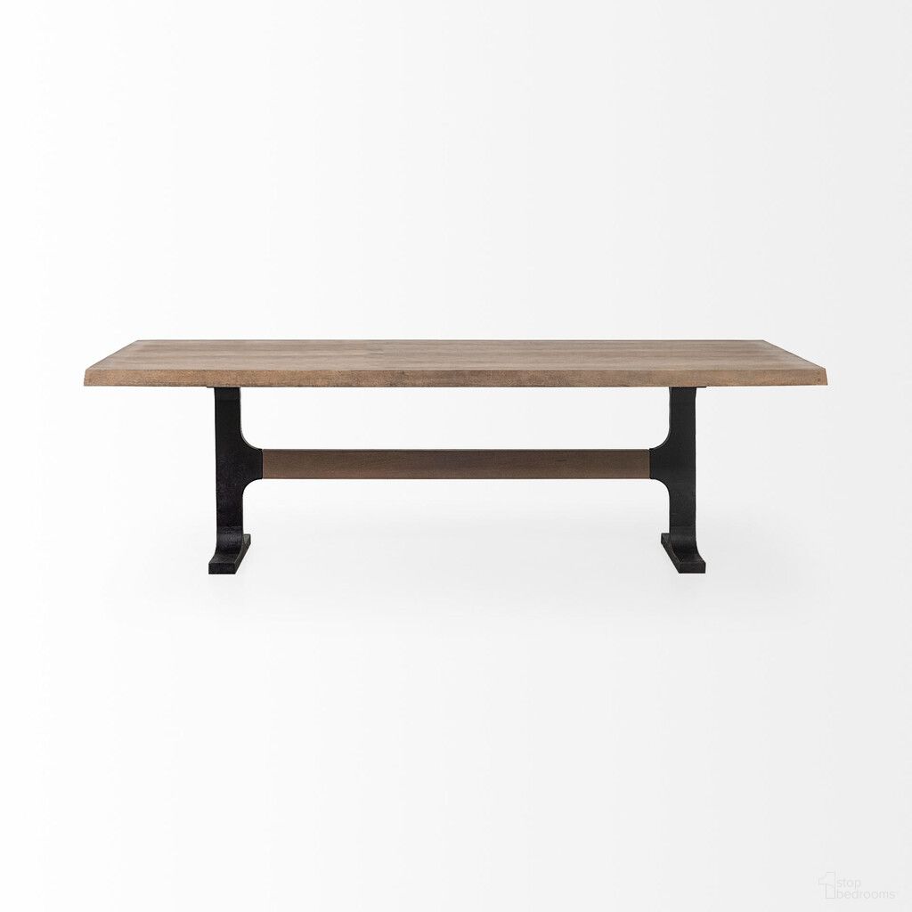 The appearance of 96 Inch Solid Wood and Metal Trestle Base Dining Table In Black and Natural designed by Homeroots in the transitional interior design. This black and natural piece of furniture  was selected by 1StopBedrooms from  to add a touch of cosiness and style into your home. Sku: 380482. Table Base Style: Trestle. Material: Wood. Table Top Shape: Rectangular. Size: 42" x 96".