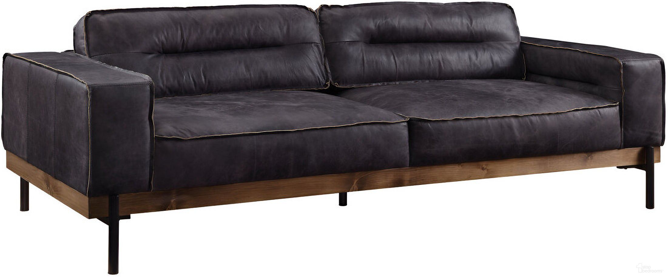 The appearance of 96 Inch Top Grain Leather Sofa with Black Legs In Ebony designed by Homeroots in the modern / contemporary interior design. This ebony piece of furniture was selected by 1StopBedrooms from to add a touch of cosiness and style into your home. Sku: 491325. Material: Genuine Leather.
