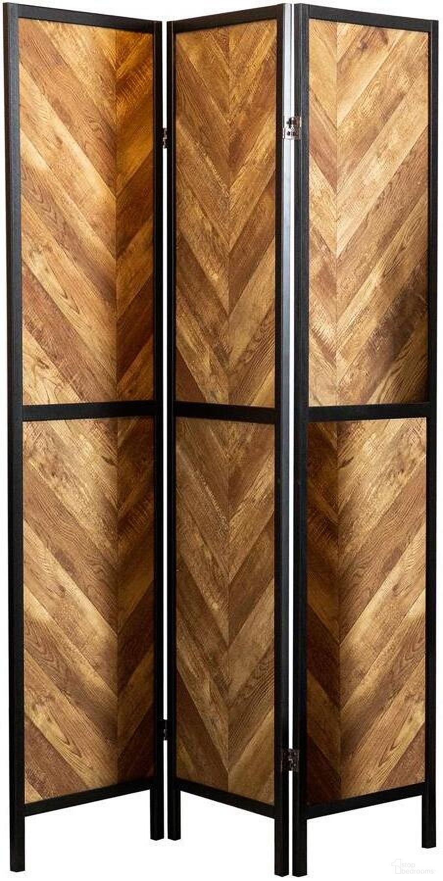 Marlene Herringbone Pattern 3-panel Screen Rustic Tobacco and Black