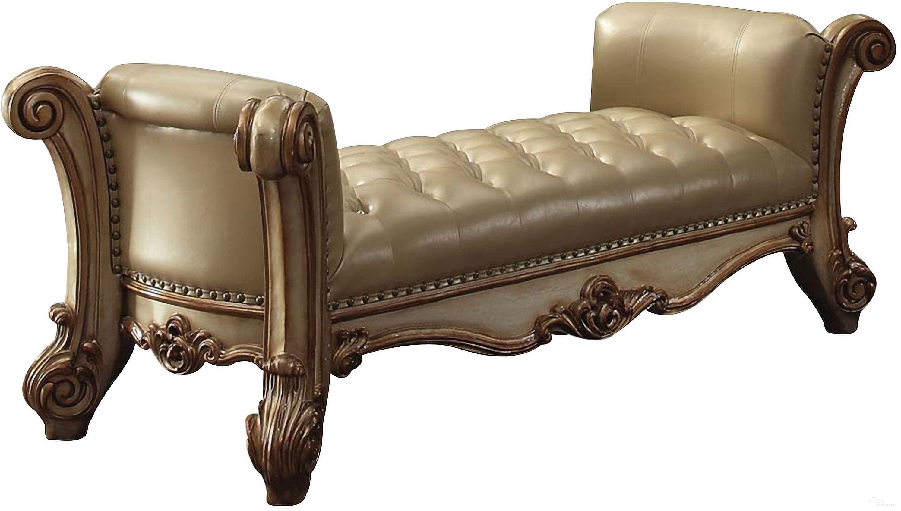 The appearance of Acme Vendome Upholstered Bench in Gold Patina designed by ACME in the rustic / southwestern interior design. This gold patina piece of furniture was selected by 1StopBedrooms from Vendome Collection to add a touch of cosiness and style into your home. Sku: 96484. Material: Vinyl.