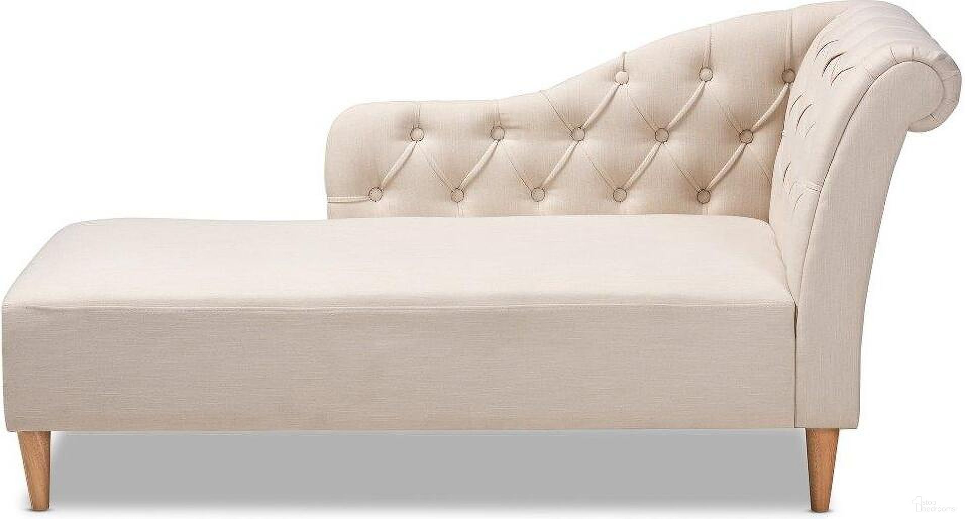 The appearance of Baxton Studio Emeline Modern and Contemporary Beige Fabric Upholstered Oak Finished Chaise Lounge designed by Baxton Studio in the modern / contemporary interior design. This beige piece of furniture  was selected by 1StopBedrooms from Emeline Collection to add a touch of cosiness and style into your home. Sku: CFCL1-Beige/Oak-KD Chaise. Material: Fabric.