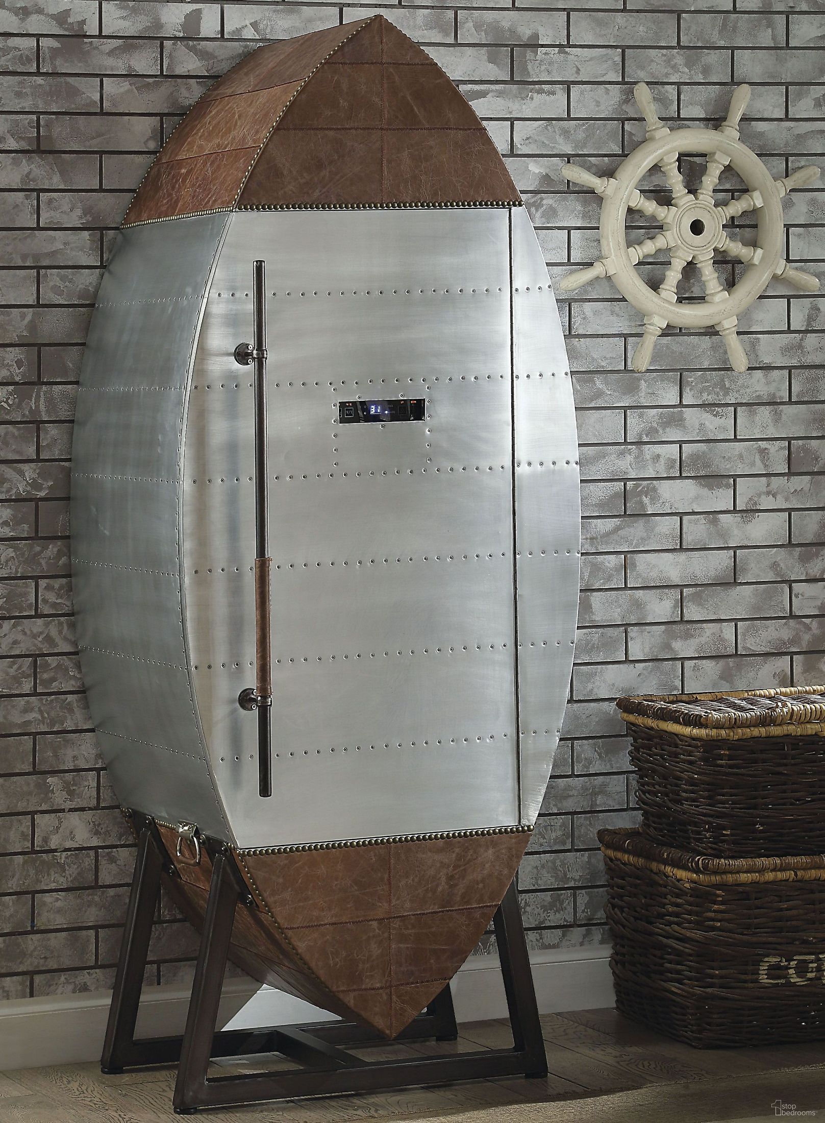 Brancaster Retro Brown Leather Wine Cooler Cabinet