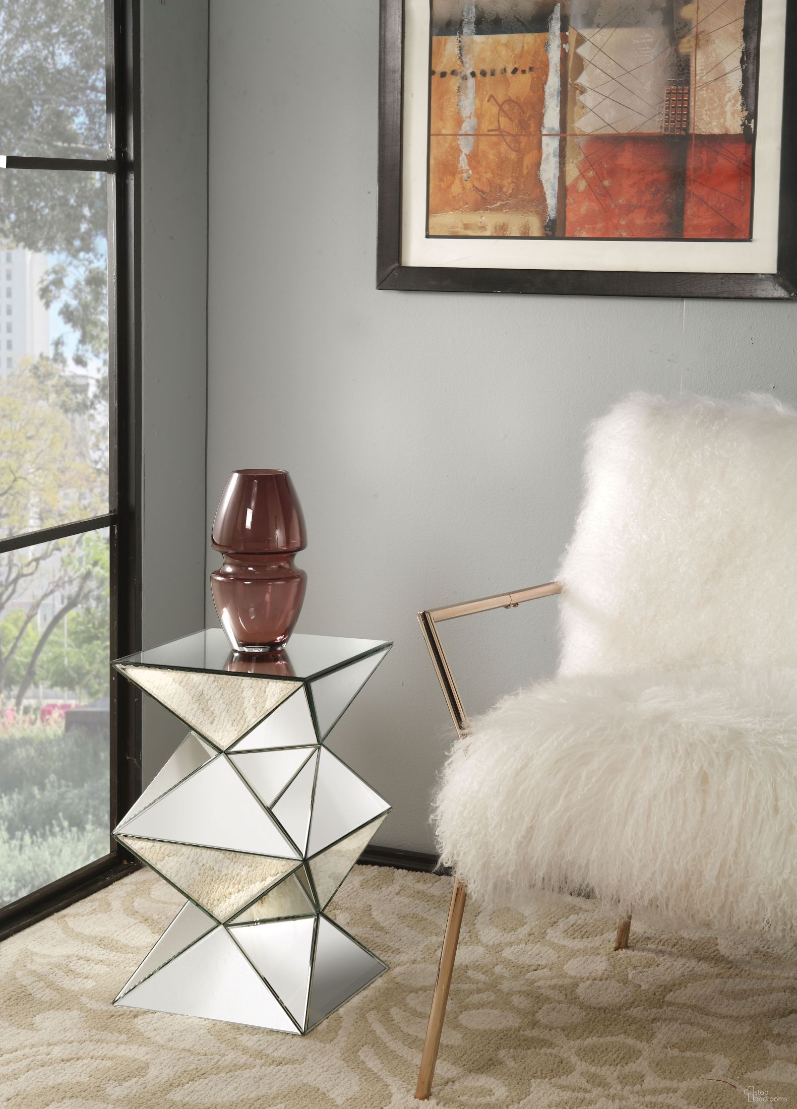 The appearance of Dominic Mirrored Pedestal Stand designed by ACME in the glam interior design. This red piece of furniture  was selected by 1StopBedrooms from Dominic Collection to add a touch of cosiness and style into your home. Sku: 97308. Material: Wood.