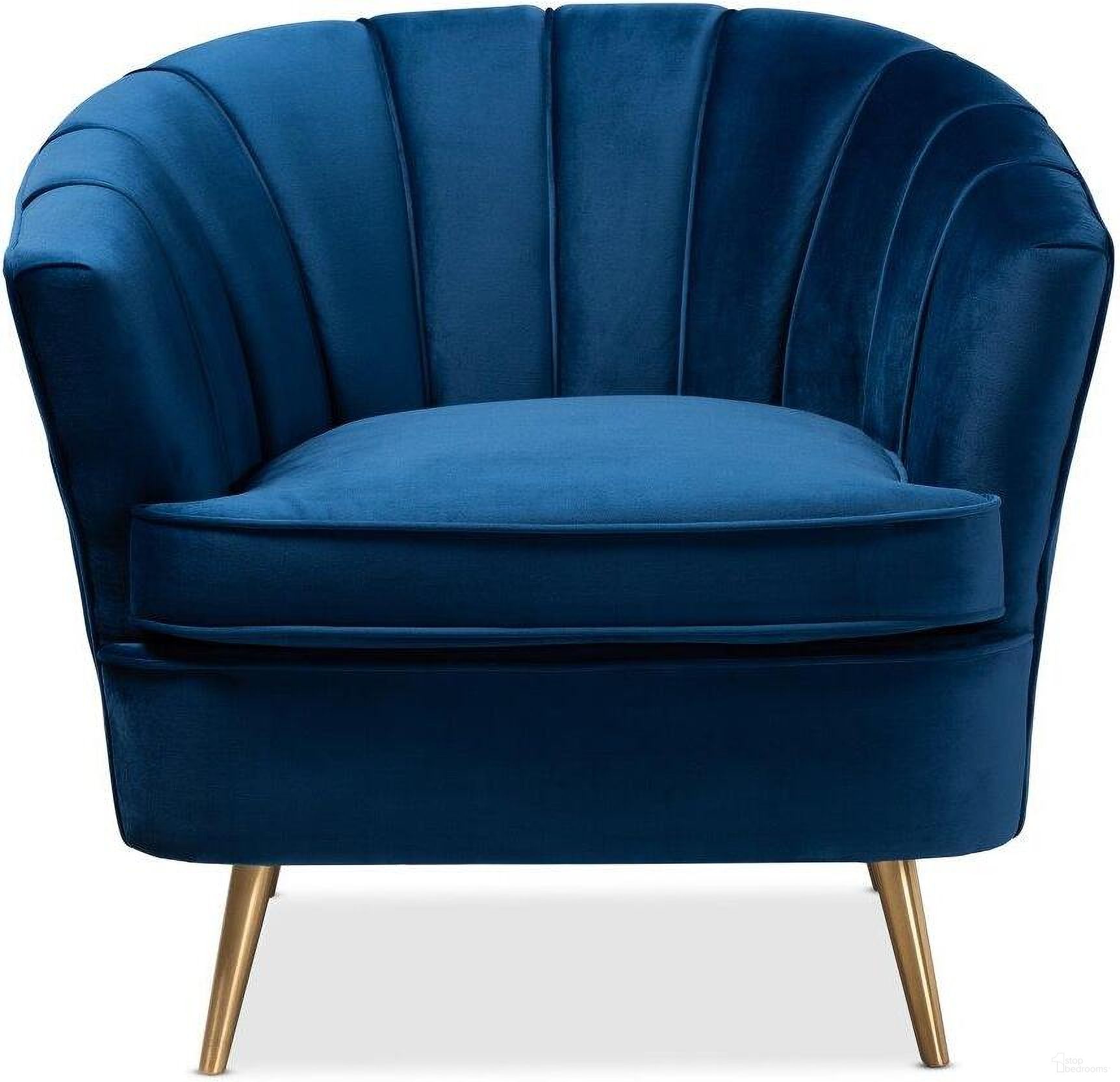 The appearance of Baxton Studio Emeline Glam and Luxe Navy Blue Velvet Fabric Upholstered Brushed Gold Finished Accent Chair designed by Baxton Studio in the glam interior design. This blue piece of furniture  was selected by 1StopBedrooms from Emeline Collection to add a touch of cosiness and style into your home. Sku: TSF-66161-Navy/Gold-CC. Material: Velvet.