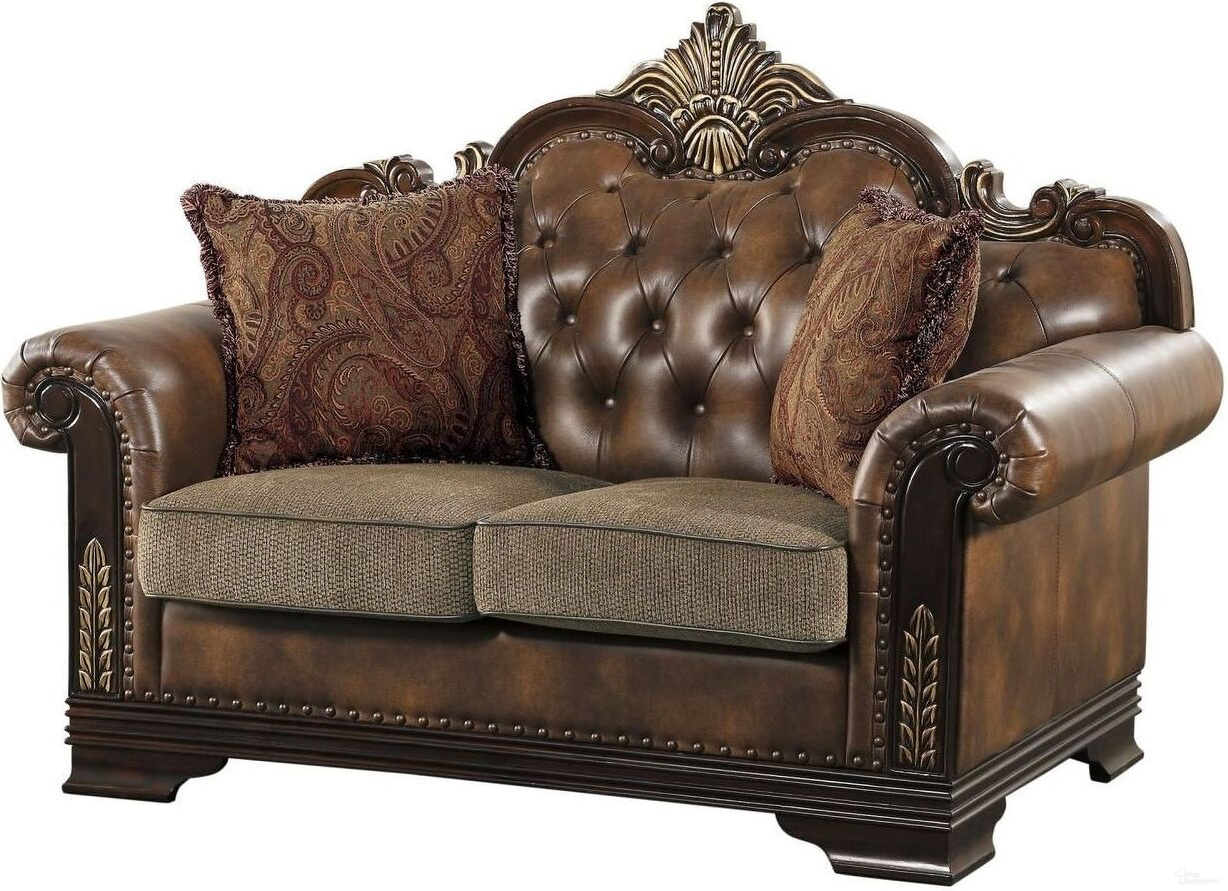 The appearance of Croydon Brown Loveseat designed by Homelegance in the traditional interior design. This brown piece of furniture was selected by 1StopBedrooms from Croydon Collection to add a touch of cosiness and style into your home. Sku: 9815-2A;9815-2B. Material: Faux Leather.