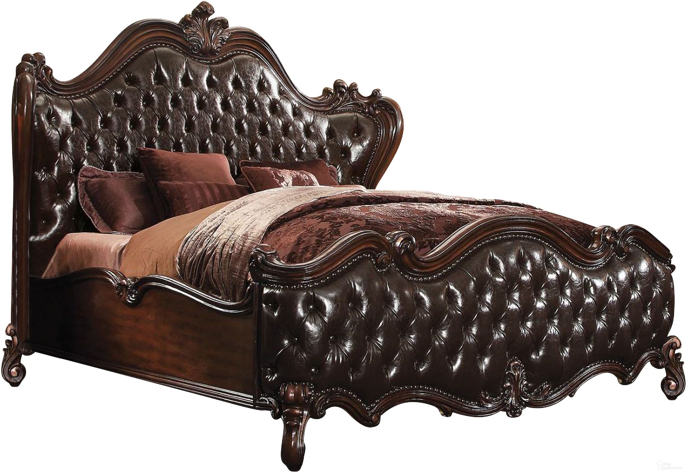 The appearance of Acme Versailles Queen Bed in D.Brown PU/Cherry Oak designed by ACME in the rustic / southwestern interior design. This brown piece of furniture  was selected by 1StopBedrooms from Versailles Collection to add a touch of cosiness and style into your home. Sku: 21120Q-HB;21121Q-FB;21122Q-R. Bed Type: Panel Bed. Bed Size: Queen. Material: Vinyl.