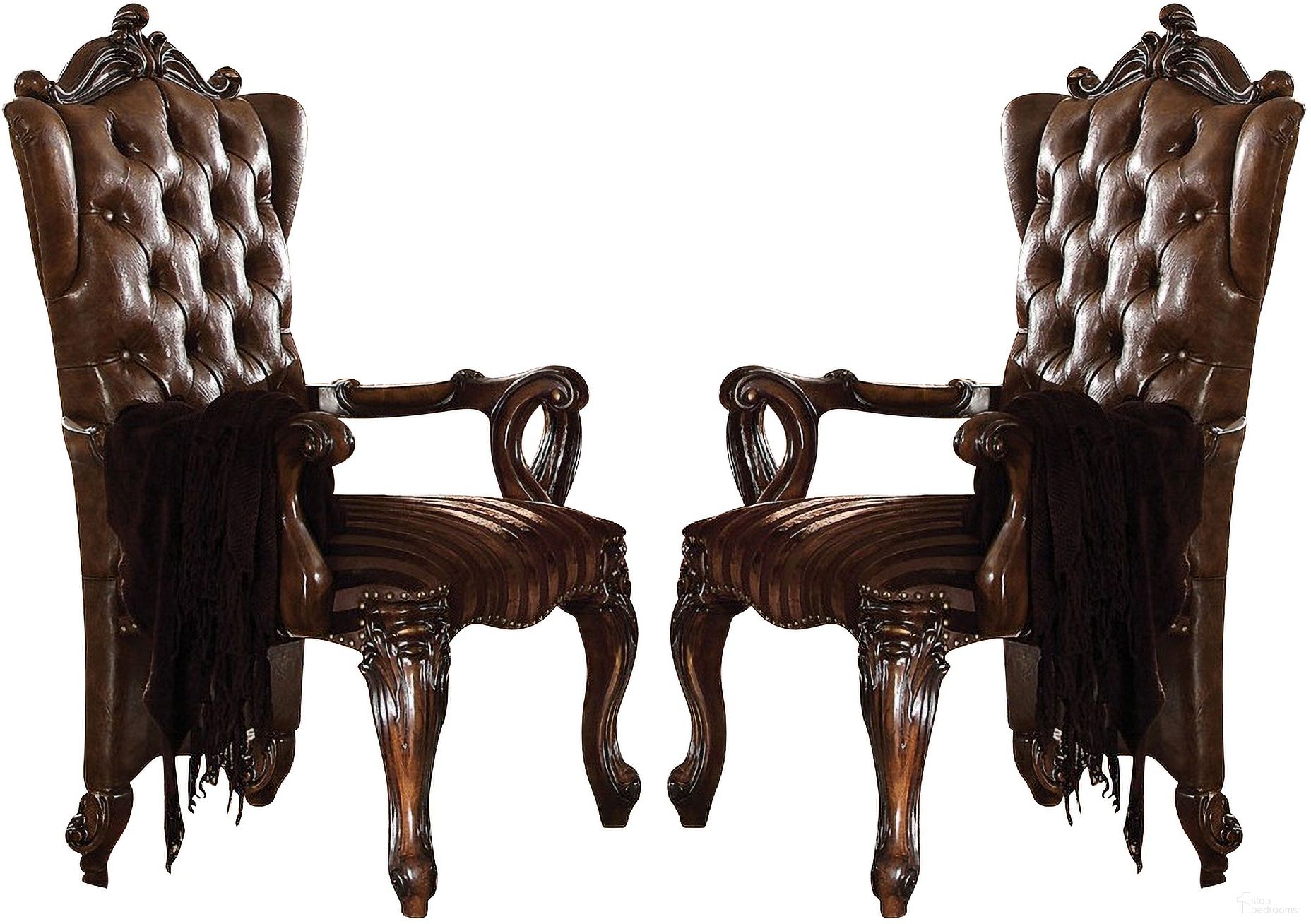 The appearance of Acme Versailles Arm Chair in L.Brown/Cherry Oak (Set of 2) designed by ACME in the rustic / southwestern interior design. This cherry oak piece of furniture was selected by 1StopBedrooms from Versailles Collection to add a touch of cosiness and style into your home. Sku: 61103. Material: Vinyl. Chair Type: Arm Chair.
