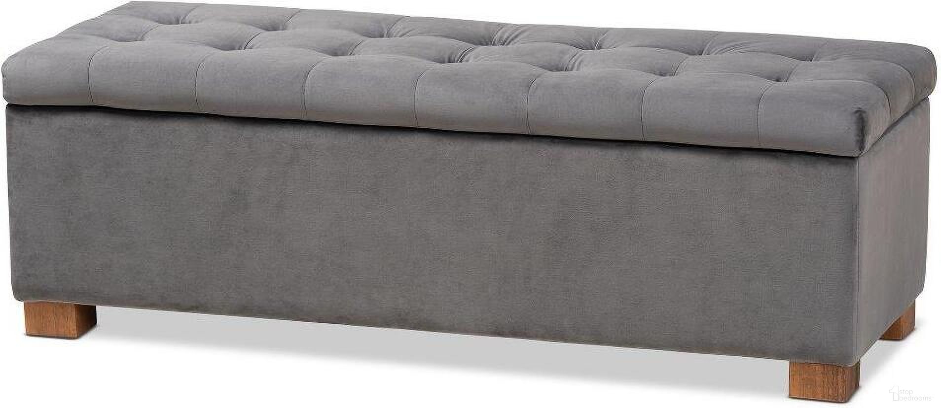 The appearance of Roanoke Modern and Contemporary Grey Velvet Fabric Upholstered Grid-Tufted Storage Ottoman Bench designed by Baxton Studio in the modern / contemporary interior design. This brown piece of furniture was selected by 1StopBedrooms from Roanoke Collection to add a touch of cosiness and style into your home. Sku: BBT3101-Grey Velvet/Walnut-Otto. Material: Velvet.