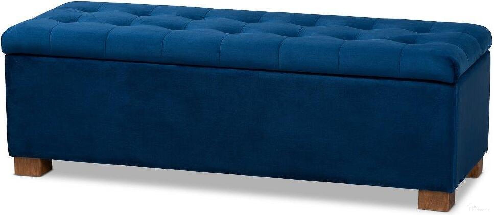 The appearance of Roanoke Modern and Contemporary Navy Blue Velvet Fabric Upholstered Grid-Tufted Storage Ottoman Bench designed by Baxton Studio in the modern / contemporary interior design. This navy blue piece of furniture was selected by 1StopBedrooms from Roanoke Collection to add a touch of cosiness and style into your home. Sku: BBT3101-Navy Velvet/Walnut-Otto. Material: Velvet.