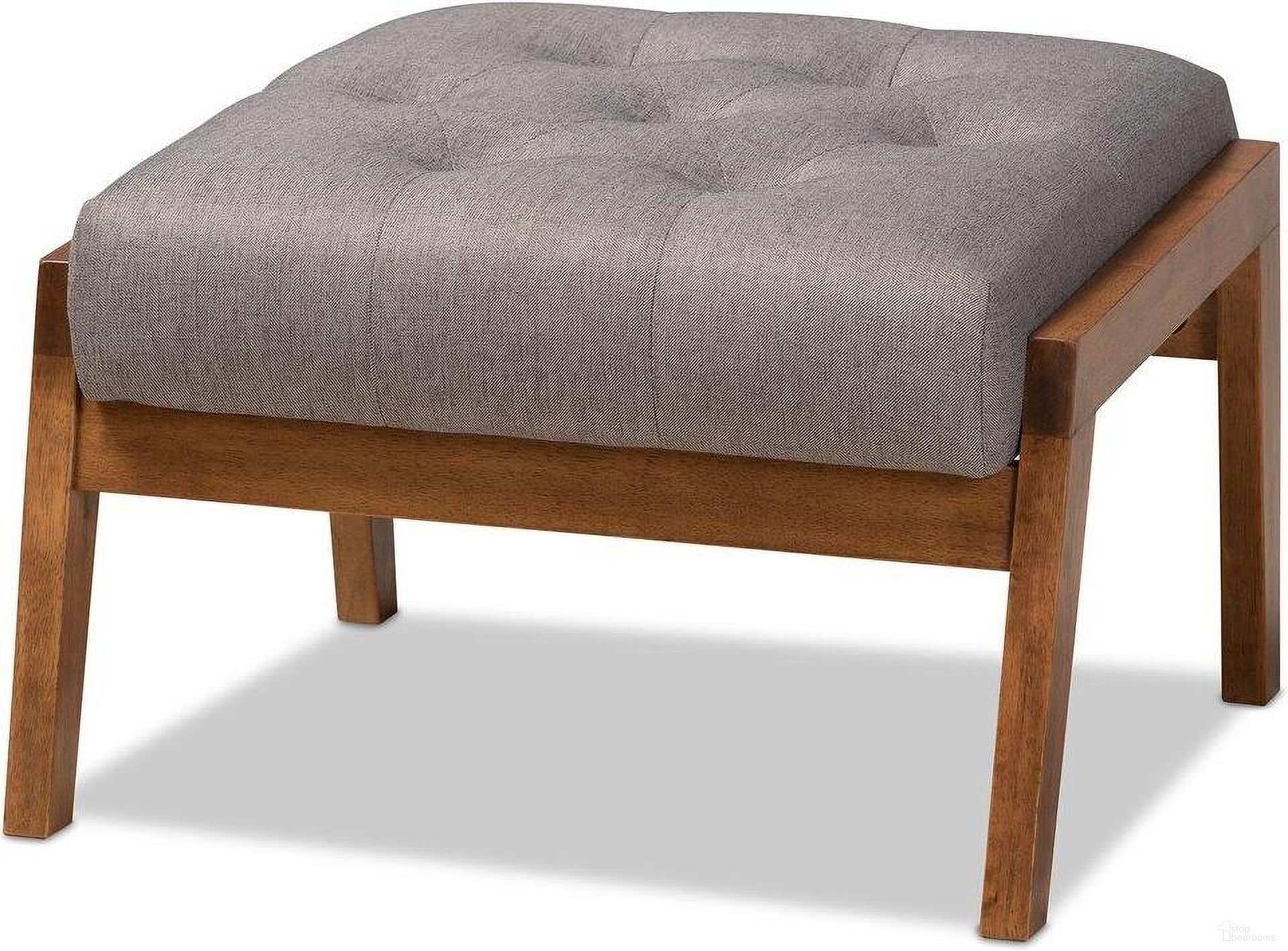 The appearance of Naeva Mid-Century Modern Grey Fabric Upholstered Walnut Finished Wood Footstool designed by Baxton Studio in the transitional interior design. This brown piece of furniture was selected by 1StopBedrooms from Naeva Collection to add a touch of cosiness and style into your home. Sku: BBT8040-Grey/Walnut-Footstool. Material: Polyester.