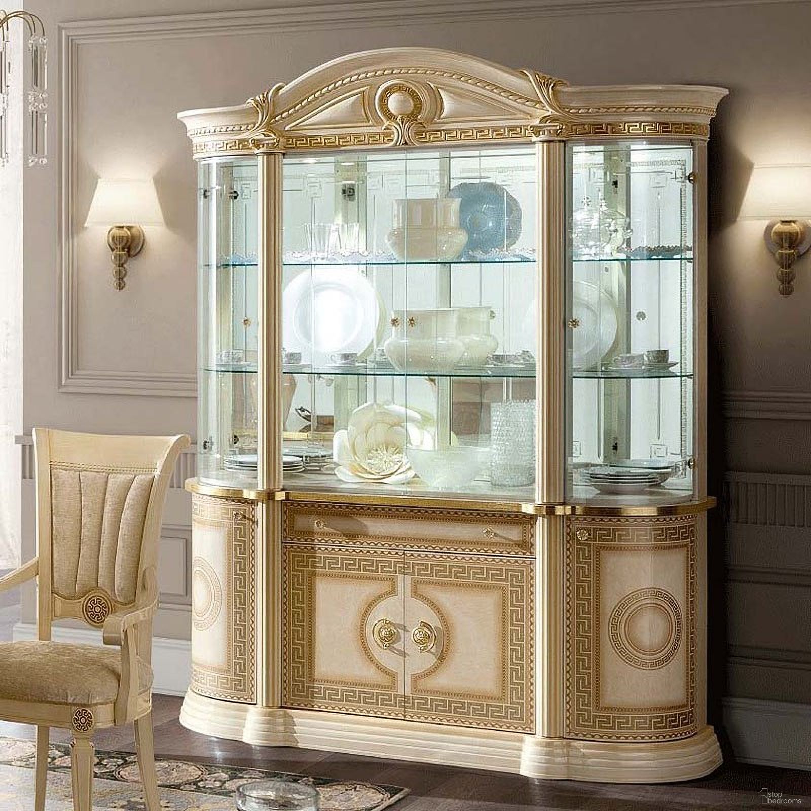 The appearance of Aida 4 Door China (Ivory and Gold) designed by ESF in the traditional interior design. This gold piece of furniture was selected by 1StopBedrooms from Aida Collection to add a touch of cosiness and style into your home. Sku: AIDA4DCHINAIVORY. Material: MDF.