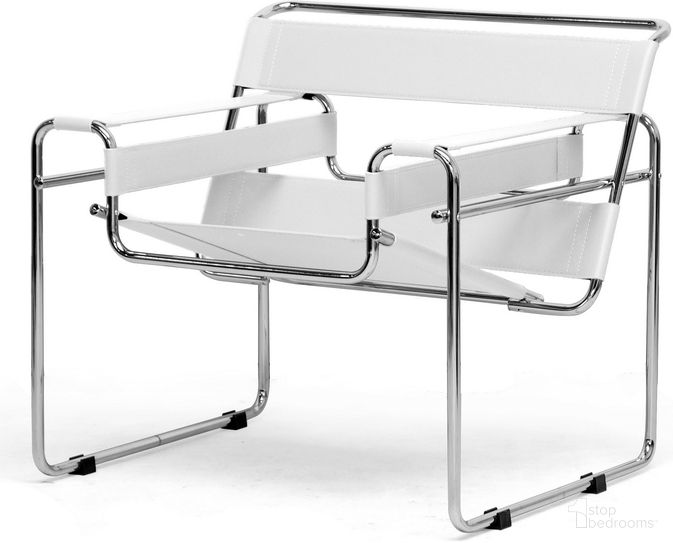 The appearance of Baxton Studio Jericho Cream Leather Mid-Century Modern Accent Chair designed by Baxton Studio in the transitional interior design. This white piece of furniture  was selected by 1StopBedrooms from Jericho Collection to add a touch of cosiness and style into your home. Sku: ALC-3001 White. Material: Steel.