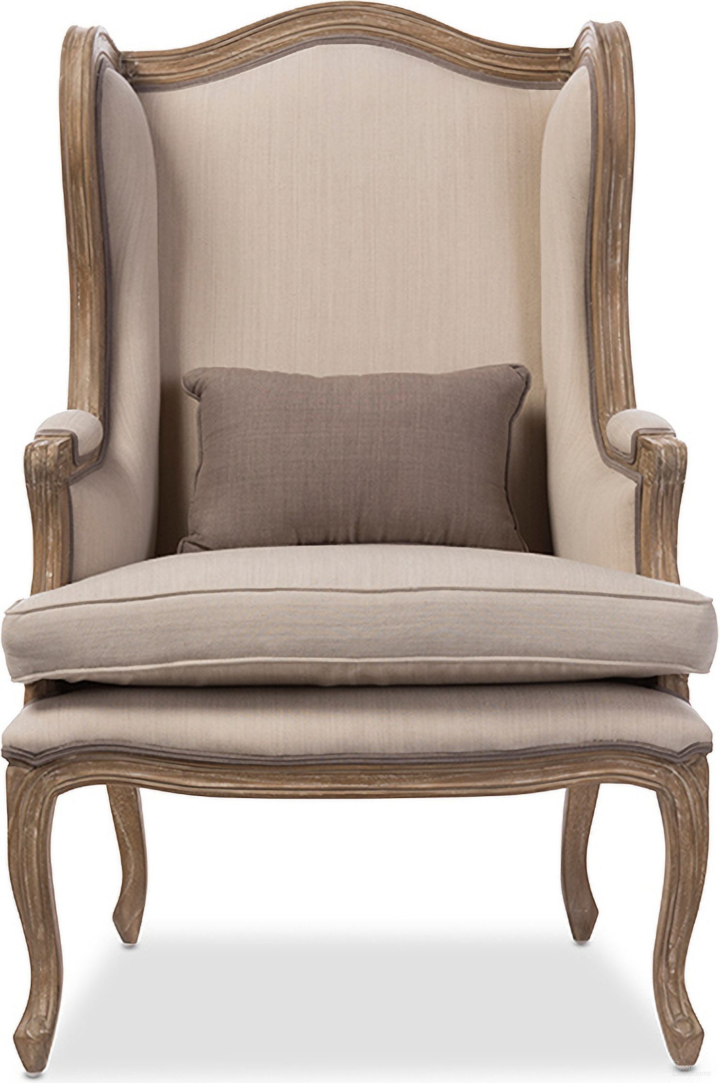 The appearance of Baxton Studio Oreille French Provincial Style White Wash Distressed Two-Tone Beige Upholstered Armchair designed by Baxton Studio in the transitional interior design. This beige piece of furniture was selected by 1StopBedrooms from Oreille Collection to add a touch of cosiness and style into your home. Sku: ASS561Mi-CG4. Material: Wood.