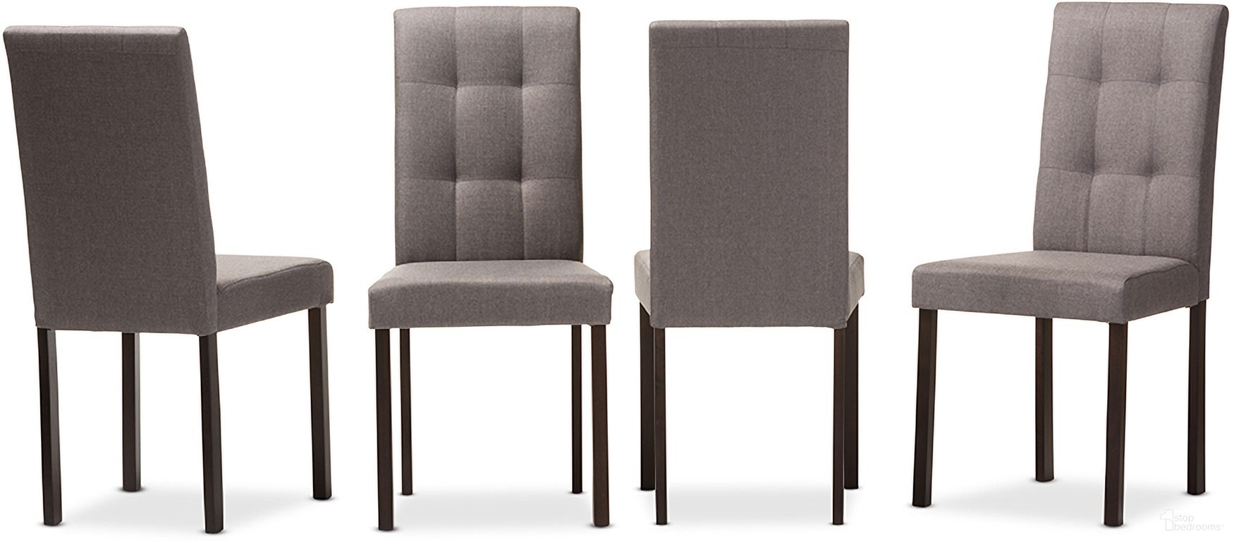 The appearance of Baxton Studio Andrew Modern And Contemporary Grey Fabric Upholstered Grid-Tufting Dining Chair (Set Of 4) designed by Baxton Studio in the modern / contemporary interior design. This grey piece of furniture  was selected by 1StopBedrooms from Andrew Collection to add a touch of cosiness and style into your home. Sku: Andrew-DC-9-Grids-Grey. Material: Polyester. Chair Type: Side Chair.