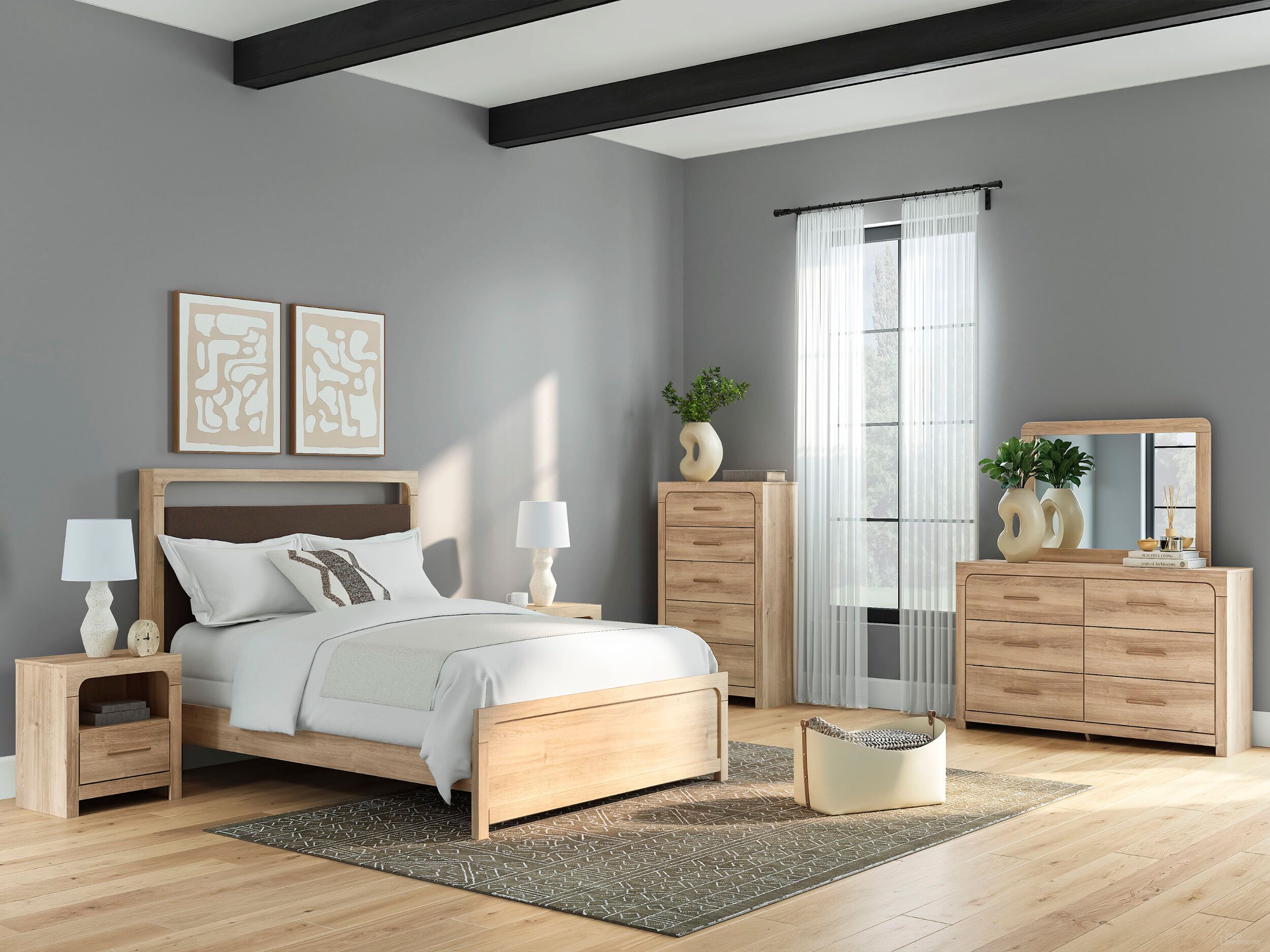 The appearance of Prandefort Upholstered Platform Bedroom Set In Tan designed by Signature Design by Ashley in the transitional interior design. This tan piece of furniture was selected by 1StopBedrooms from Prandefort Collection to add a touch of cosiness and style into your home. Sku: B100-13;NCB1360-54;NCB1360-57;NCB1360-95;NCB1360-91. Material: Wood. Bed Size: King.