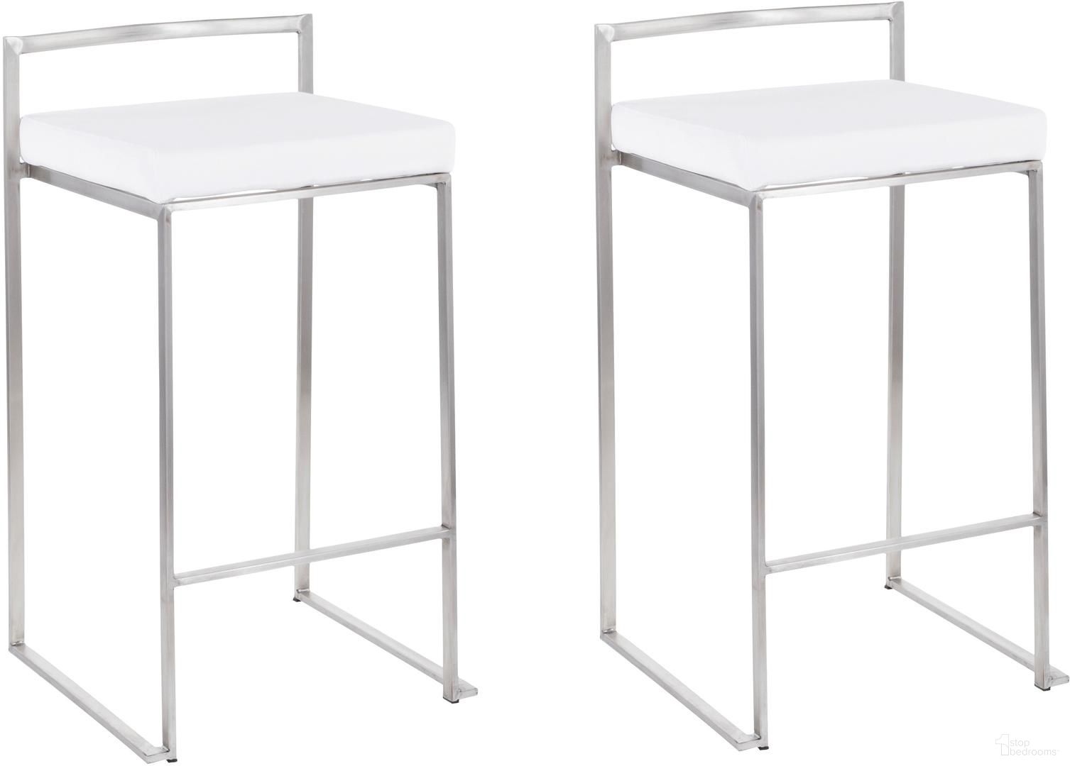 The appearance of Fuji White Stacker Counter Stool Set Of 2 designed by Lumisource in the modern / contemporary interior design. This white piece of furniture was selected by 1StopBedrooms from Fuji Collection to add a touch of cosiness and style into your home. Sku: B26-FUJI VW2. Material: Velvet.