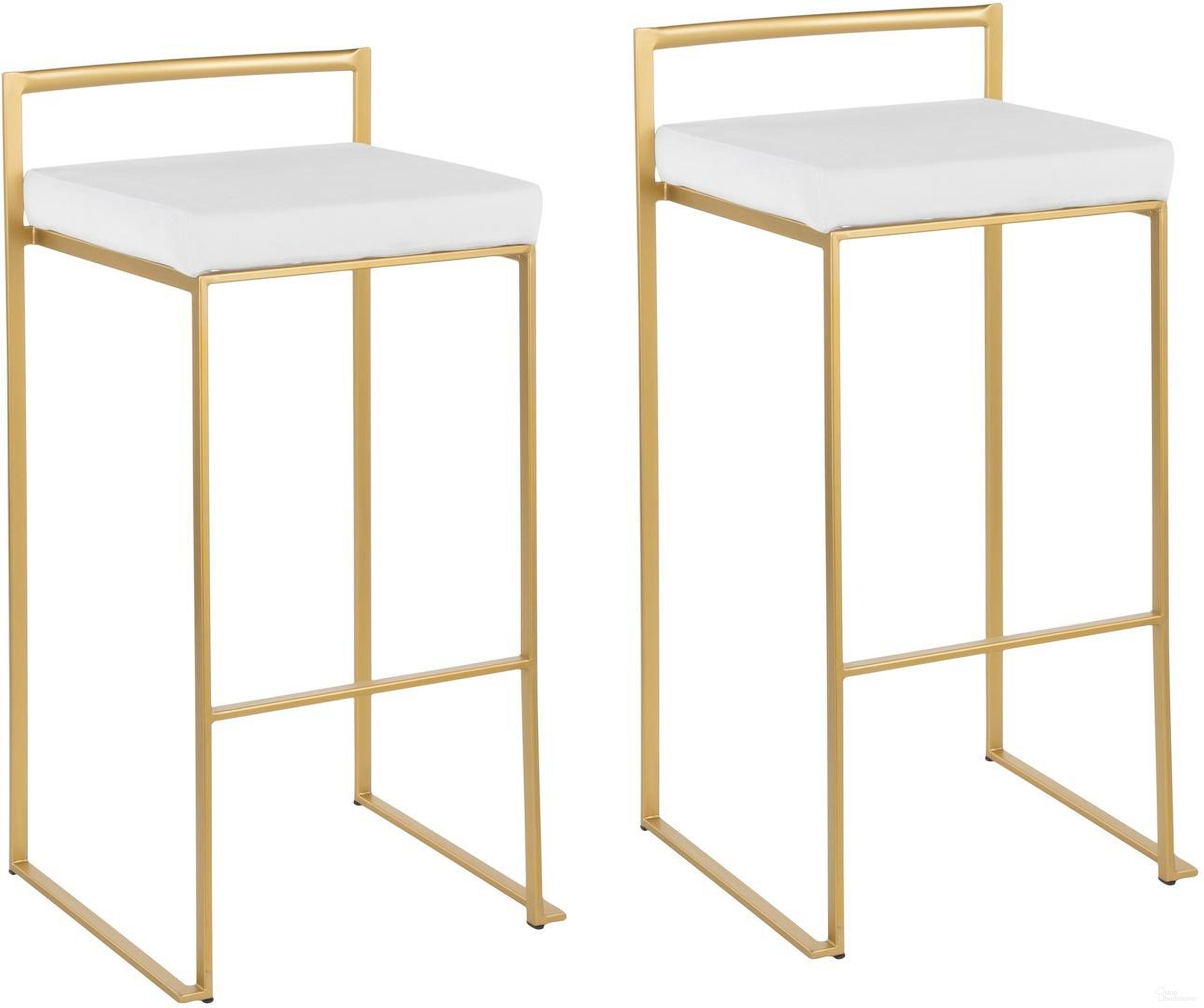 The appearance of Fuji Antique White Velvet Stacker Barstool Set Of 2 designed by Lumisource in the modern / contemporary interior design. This white and gold piece of furniture was selected by 1StopBedrooms from Fuji Collection to add a touch of cosiness and style into your home. Sku: B30-FUJI AU+VW2. Material: Velvet.