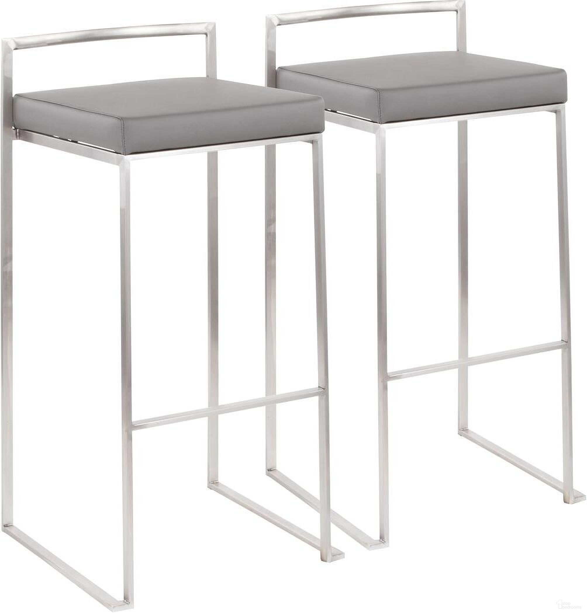 The appearance of Fuji Grey Stacker Barstool Set Of 2 designed by Lumisource in the modern / contemporary interior design. This gray piece of furniture was selected by 1StopBedrooms from Fuji Collection to add a touch of cosiness and style into your home. Sku: B30-FUJI GY2. Material: Stainless Steel.