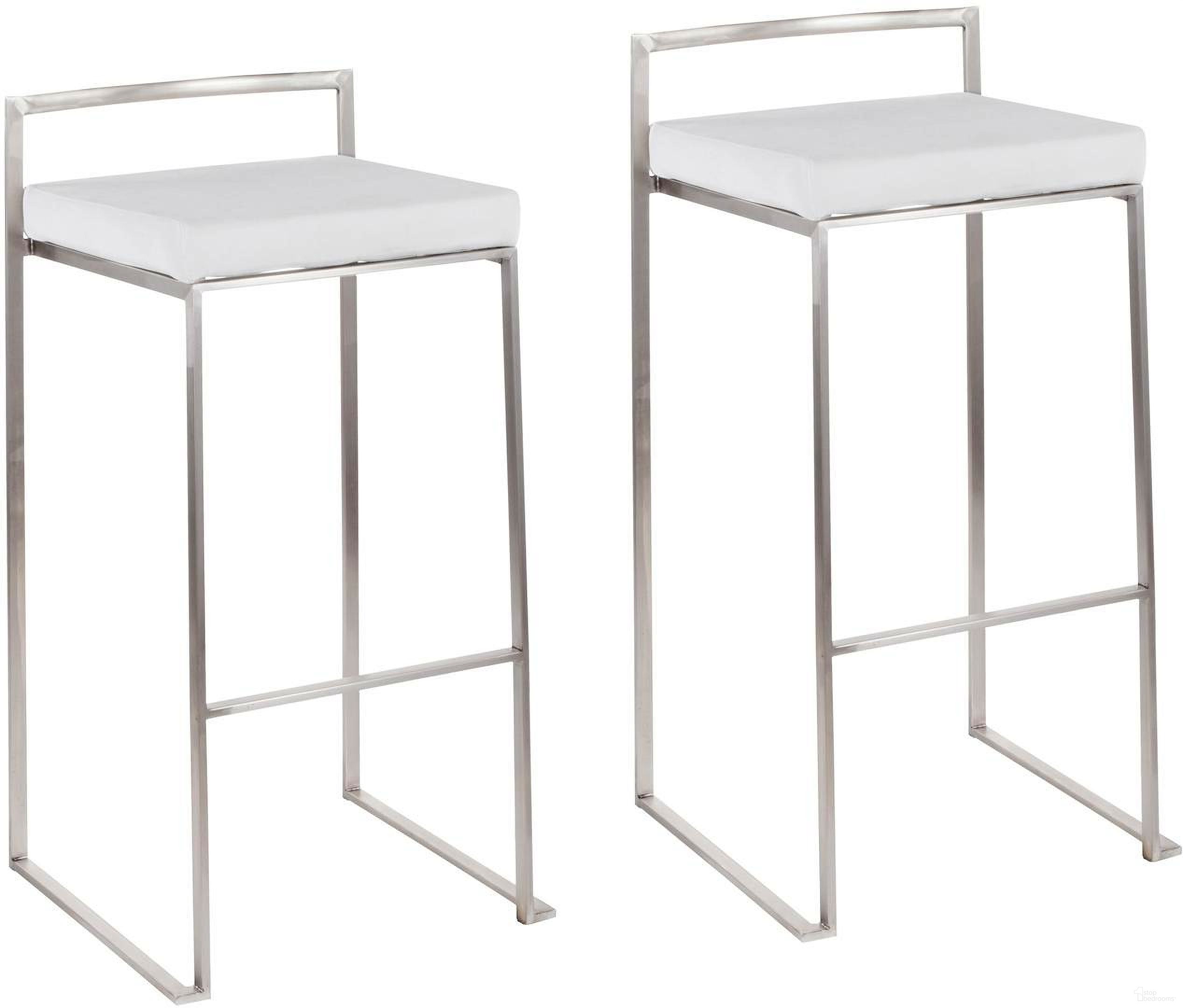 The appearance of Fuji White Stacker Barstool Set Of 2 designed by Lumisource in the modern / contemporary interior design. This white piece of furniture was selected by 1StopBedrooms from Fuji Collection to add a touch of cosiness and style into your home. Sku: B30-FUJI VW2. Material: Velvet.
