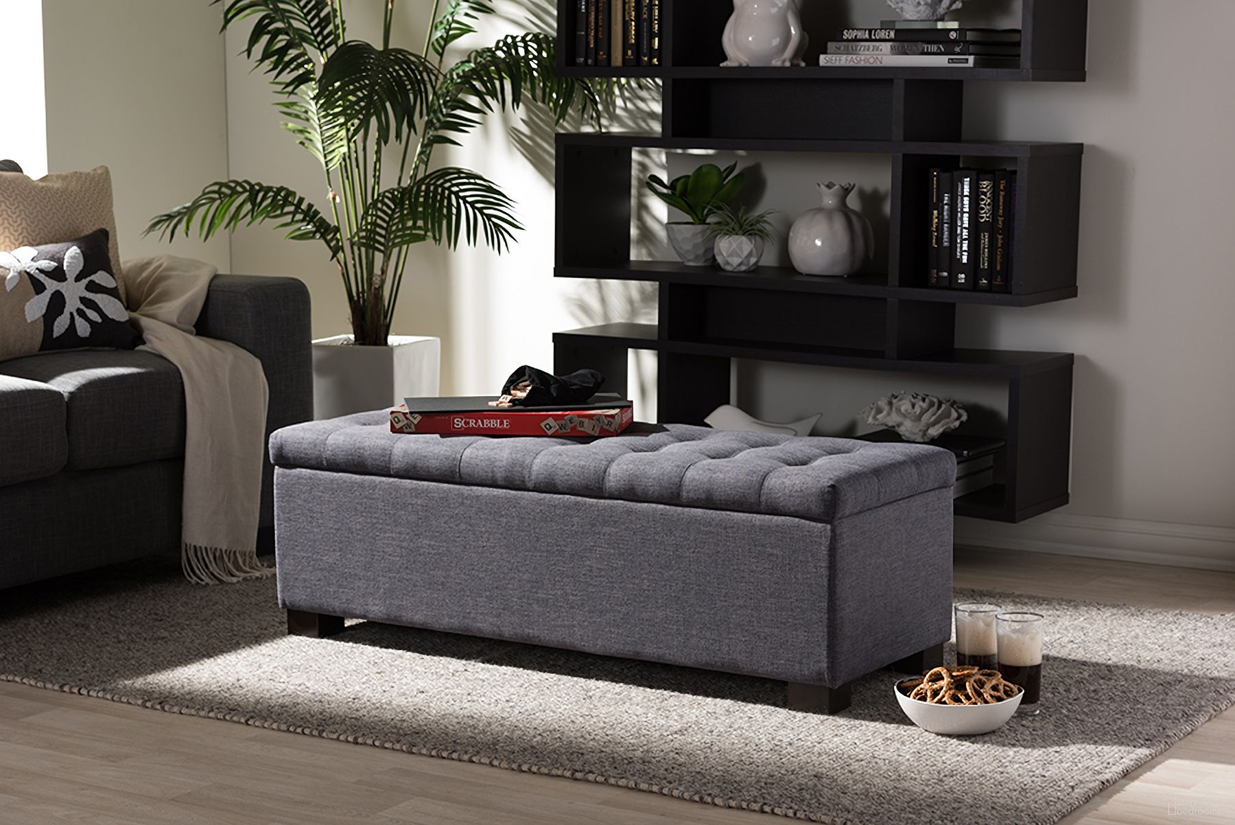 The appearance of Baxton Studio Roanoke Modern And Contemporary Dark Grey Fabric Upholstered Grid-Tufting Storage Ottoman Bench designed by Baxton Studio in the modern / contemporary interior design. This dark grey piece of furniture was selected by 1StopBedrooms from Roanoke Collection to add a touch of cosiness and style into your home. Sku: BBT3101-OTTO-Dark Grey-H1217-20. Material: Polyester.