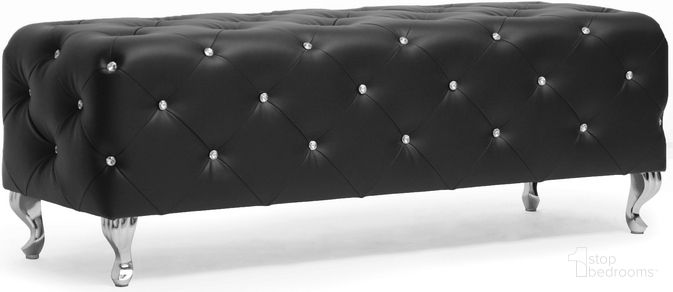 The appearance of Baxton Studio Stella Crystal Tufted Black Leather Modern Bench designed by Baxton Studio in the modern / contemporary interior design. This black piece of furniture  was selected by 1StopBedrooms from Stella Collection to add a touch of cosiness and style into your home. Sku: BBT5119-Black-Bench. Material: Metal.