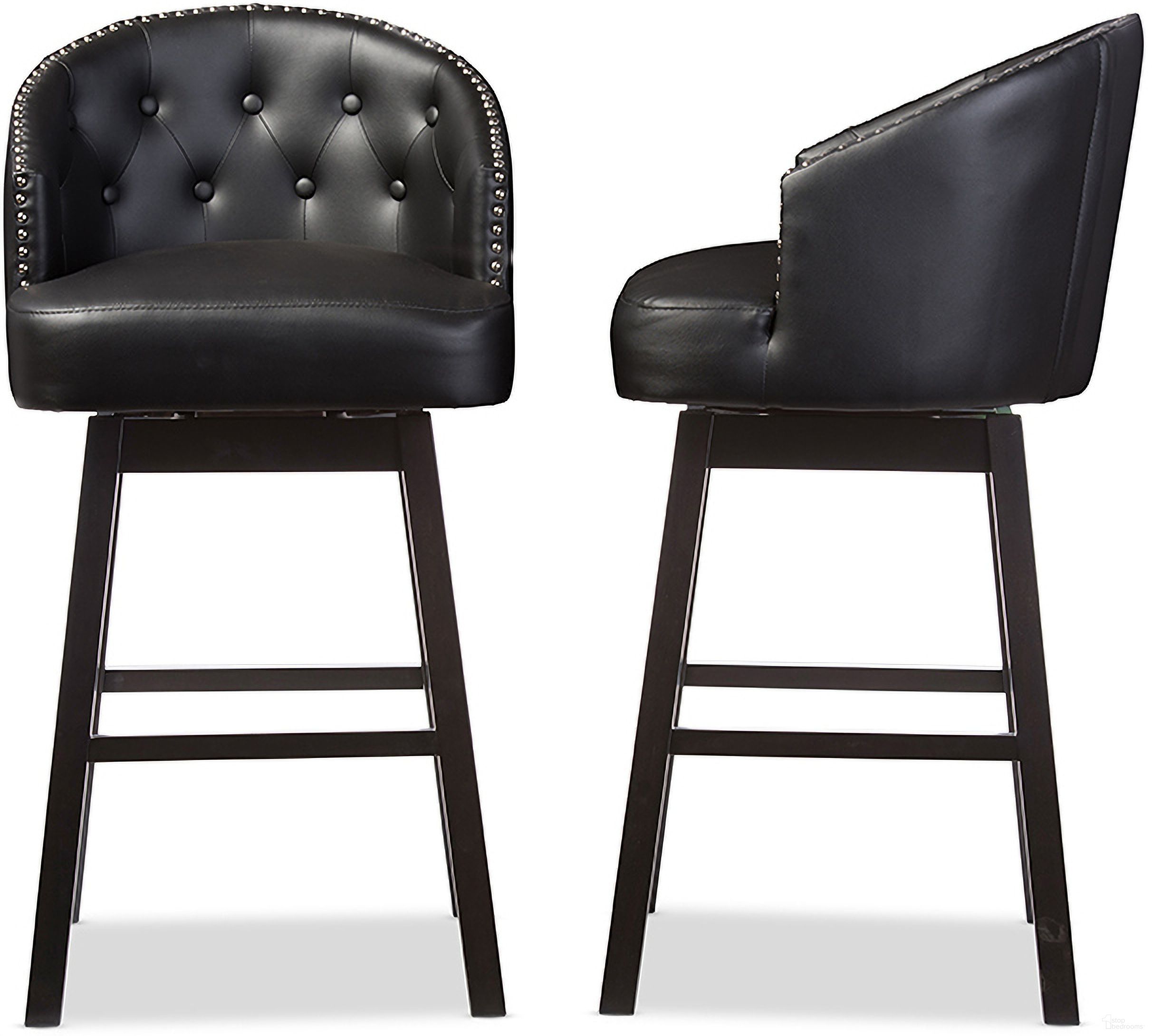 Baxton Studio Avril Modern And Contemporary Black Faux Leather Tufted Swivel Barstool With Nail Heads Trim (Set Of 2)