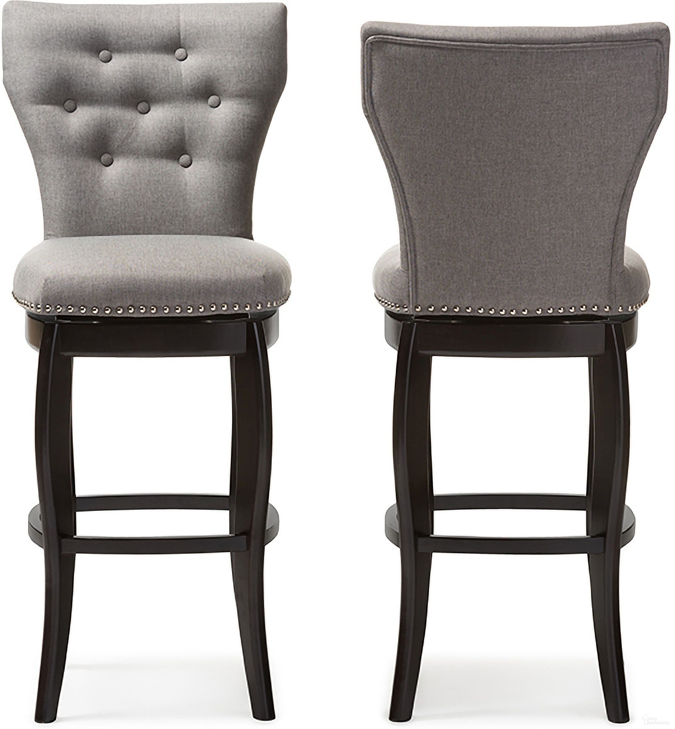 Baxton Studio Leonice Modern and Contemporary Grey Fabric Upholstered Button-tufted 29-Inch 2-Piece Swivel Bar Stool Set