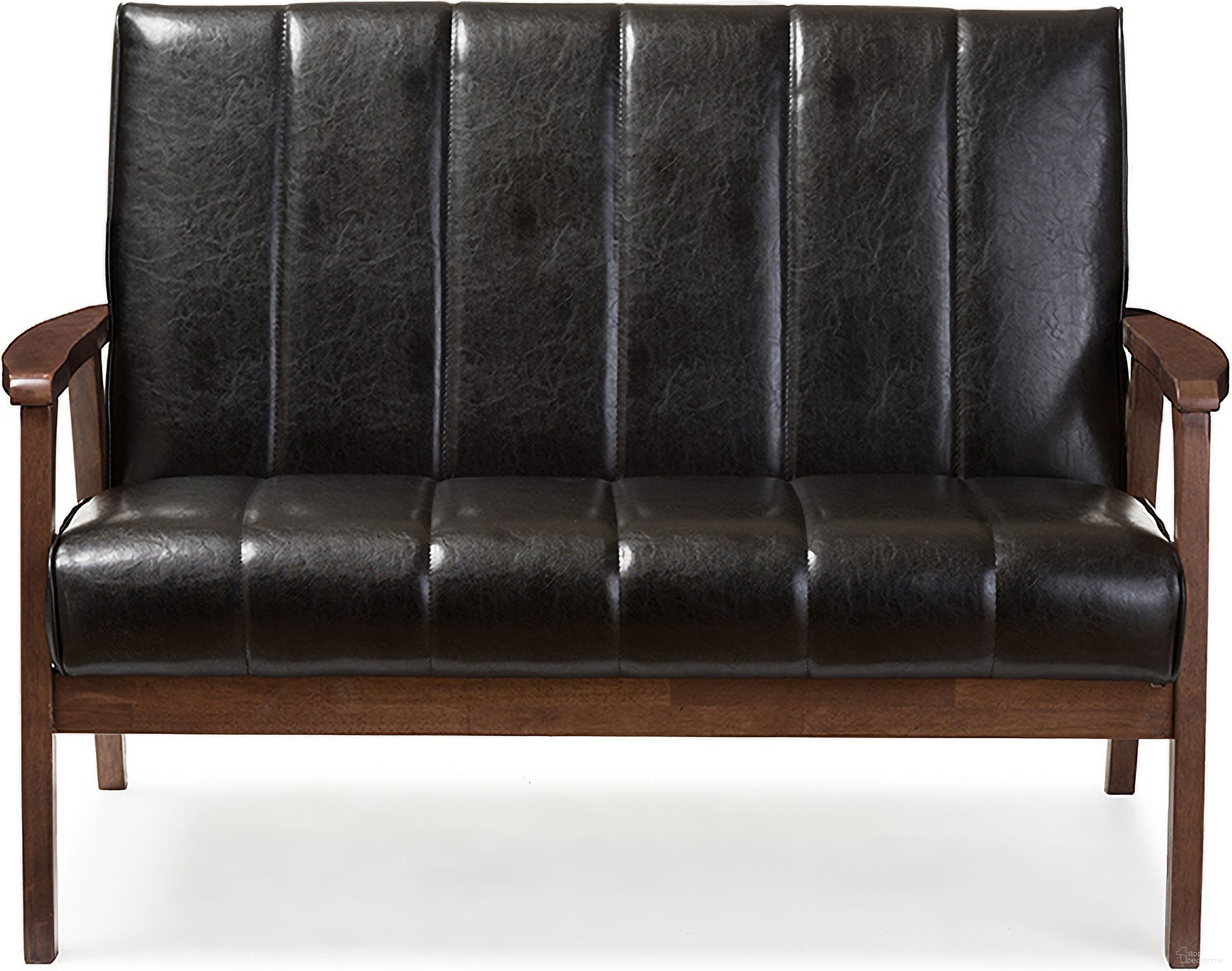 The appearance of Baxton Studio Nikko Mid-Century Modern Scandinavian Style Black Faux Leather Wooden 2-Seater Loveseat designed by Baxton Studio in the modern / contemporary interior design. This black piece of furniture was selected by 1StopBedrooms from Nikko Collection to add a touch of cosiness and style into your home. Sku: BBT8011A2-Black Loveseat. Material: Faux Leather.