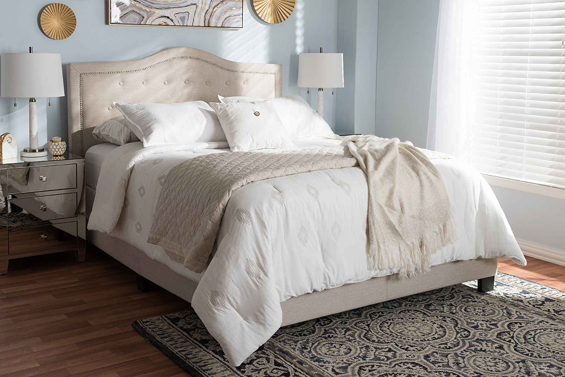 Baxton Studio Emerson Modern And Contemporary Light Beige Fabric Upholstered Queen Size Bed