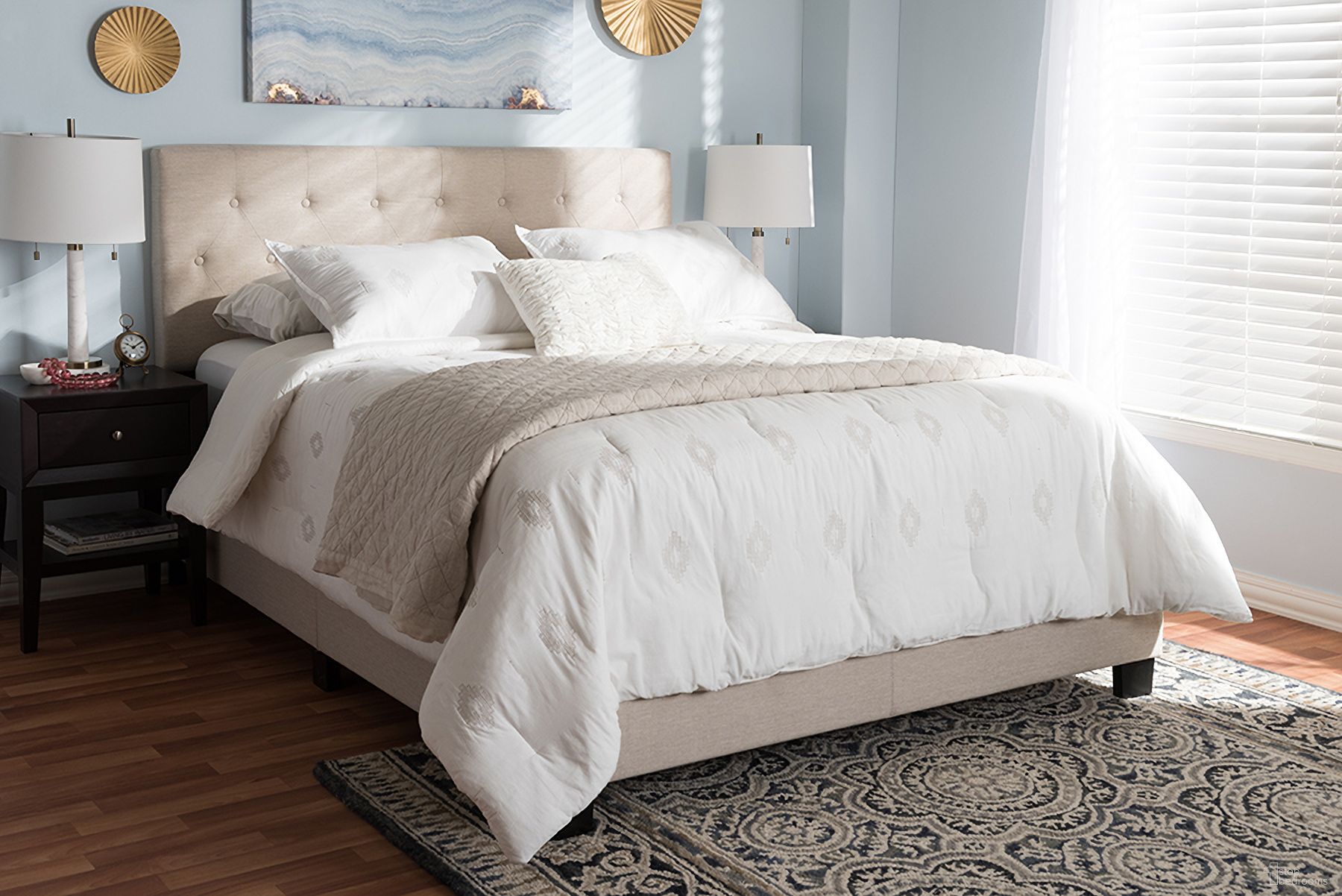 Baxton Studio Cassandra Modern And Contemporary Light Beige Fabric Upholstered King Size Bed
