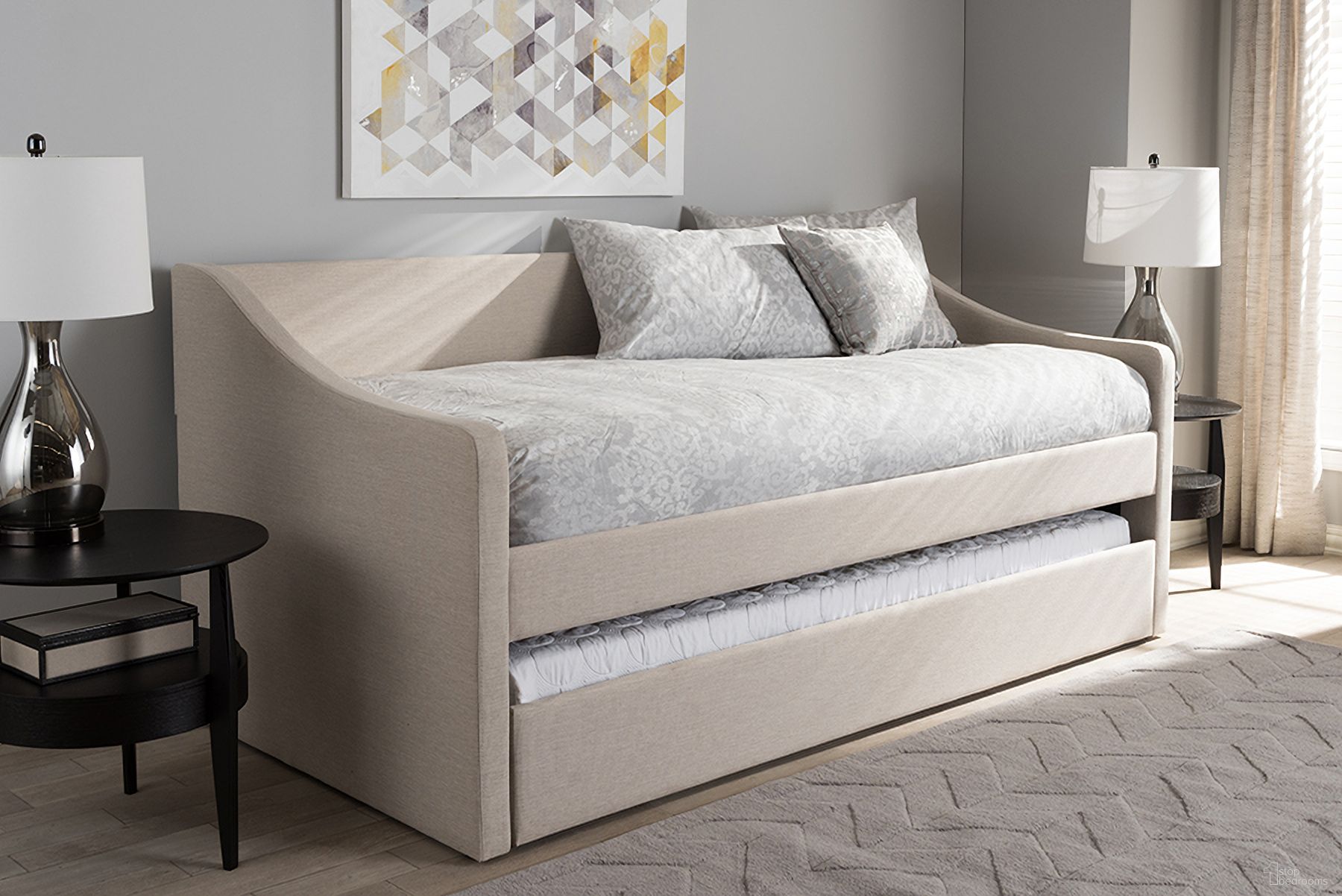 The appearance of Baxton Studio Barnstorm Modern And Contemporary Beige Fabric Upholstered Daybed With Guest Trundle Bed designed by Baxton Studio in the modern / contemporary interior design. This beige piece of furniture was selected by 1StopBedrooms from Barnstorm Collection to add a touch of cosiness and style into your home. Sku: CF8755-Beige-Day Bed. Bed Type: Daybed. Material: Fabric.