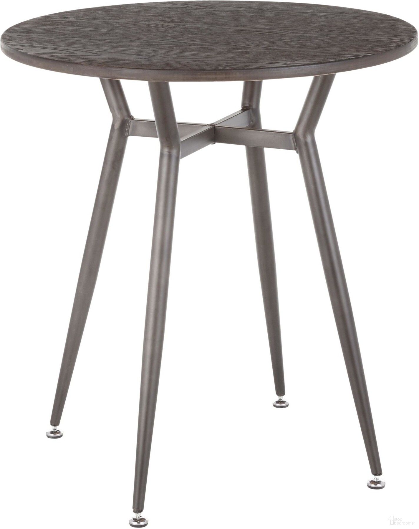 The appearance of Clara Round Dinette Table in Antique Metal and Espresso Wood-Pressed Grain Bamboo designed by Lumisource in the industrial interior design. This espresso brown piece of furniture  was selected by 1StopBedrooms from Clara Collection to add a touch of cosiness and style into your home. Sku: DT-CLARARN ANE. Table Base Style: Legs. Table Top Shape: Round. Material: Glass. Size: 28".
