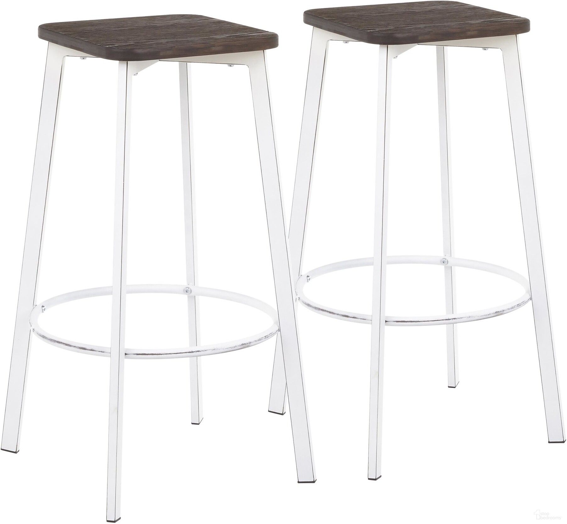 The appearance of Clara Square Barstool in Vintage White Metal and Espresso Wood-Pressed Grain Bamboo - Set of 2 designed by Lumisource in the industrial interior design. This vintage metal piece of furniture  was selected by 1StopBedrooms from Clara Collection to add a touch of cosiness and style into your home. Sku: B30-CLRASQ VWE2. Material: Glass.