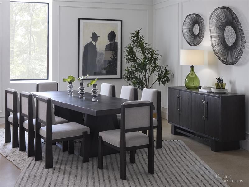 The appearance of Tauren Extendable Double Pedestal Dining Room Set In Coffee Bean designed by Magnussen in the modern / contemporary interior design. This coffee bean piece of furniture was selected by 1StopBedrooms from Tauren Collection to add a touch of cosiness and style into your home. Sku: D6434-32T;D6434-32B;D6434-63. Table Top Shape: Rectangular. Size: 84" x 40". Material: Hardwood.