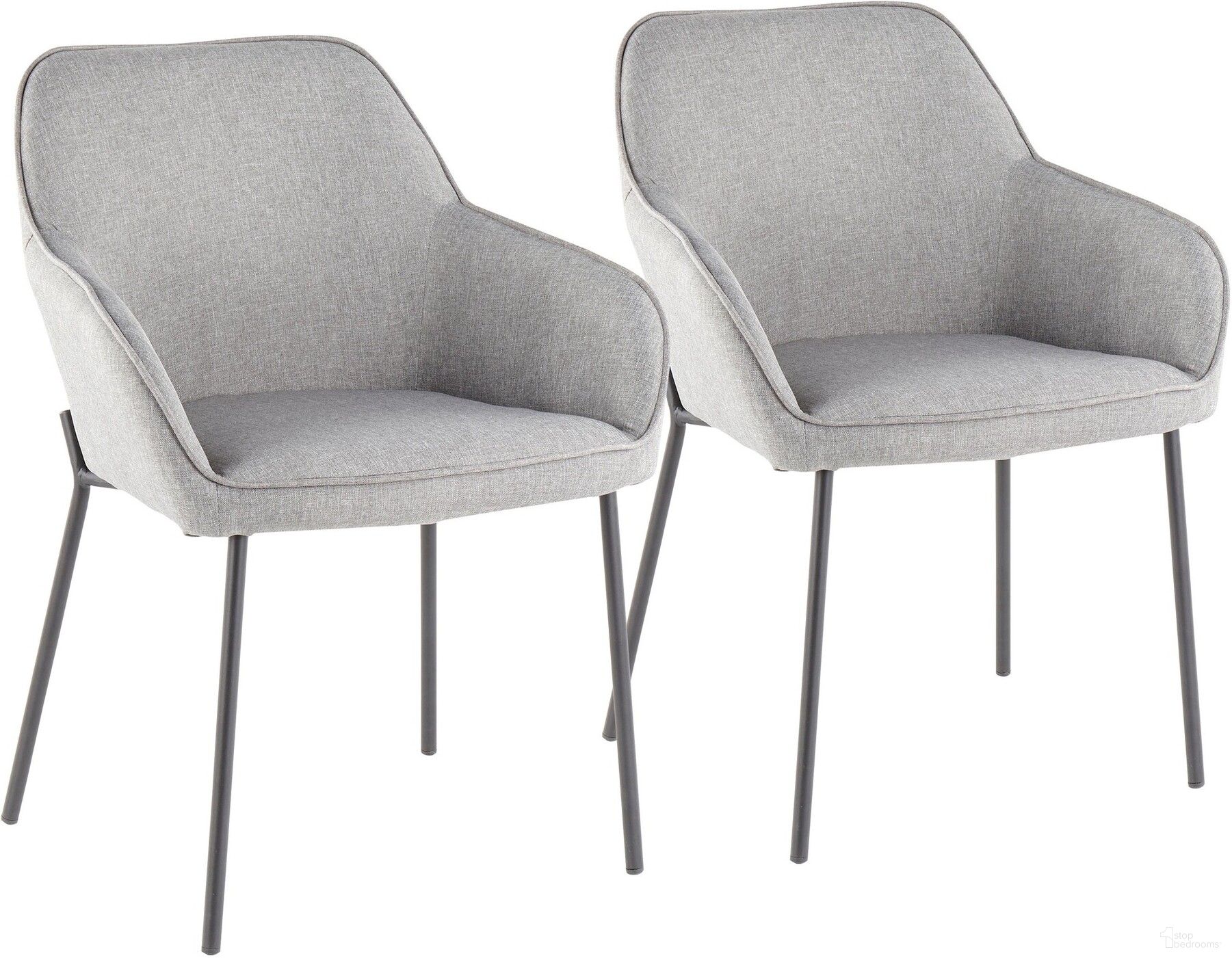 The appearance of Daniella Dining Chair in Black Metal and Grey Fabric - Set of 2 designed by Lumisource in the modern / contemporary interior design. This black piece of furniture was selected by 1StopBedrooms from Daniella Collection to add a touch of cosiness and style into your home. Sku: DC-DANIELLA BKGY2. Material: Fabric. Chair Type: Arm Chair.