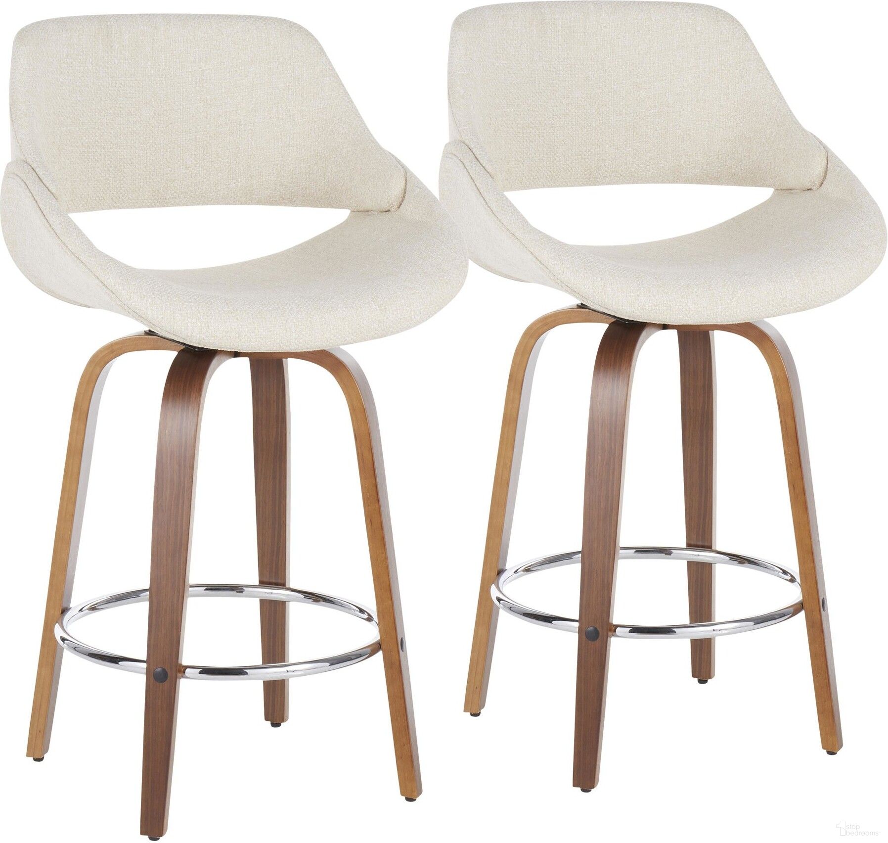 Fabrico Modern Counter Stool in Walnut and Cream Fabric - Set of 2