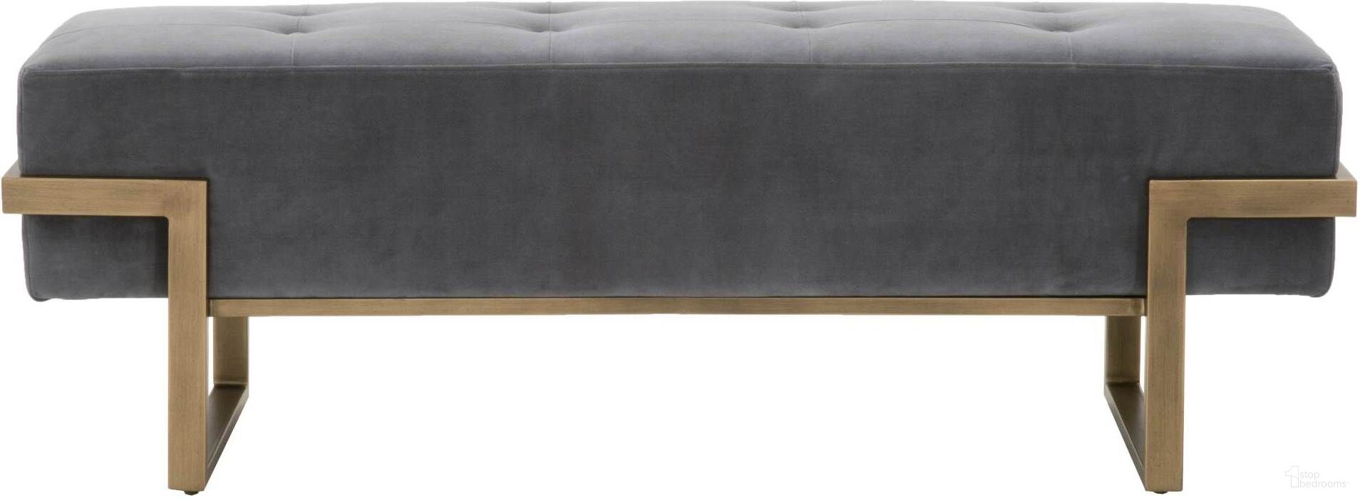 The appearance of District Fiona Upholstered Bench In Blush Gray and Brass designed by Essentials For Living in the transitional interior design. This blush gray/brass piece of furniture  was selected by 1StopBedrooms from District Collection to add a touch of cosiness and style into your home. Sku: 4575.BGRY/BRA. Material: Metal.