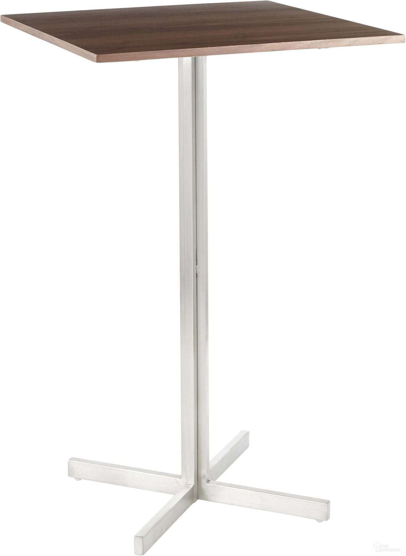 The appearance of Fuji Square Bar Table in Stainless Steel with Walnut Wood Top designed by Lumisource in the modern / contemporary interior design. This stainless steel piece of furniture was selected by 1StopBedrooms from Fuji Collection to add a touch of cosiness and style into your home. Sku: BT-FUJISQ SS+WL. Table Top Shape: Square. Material: Stainless Steel.